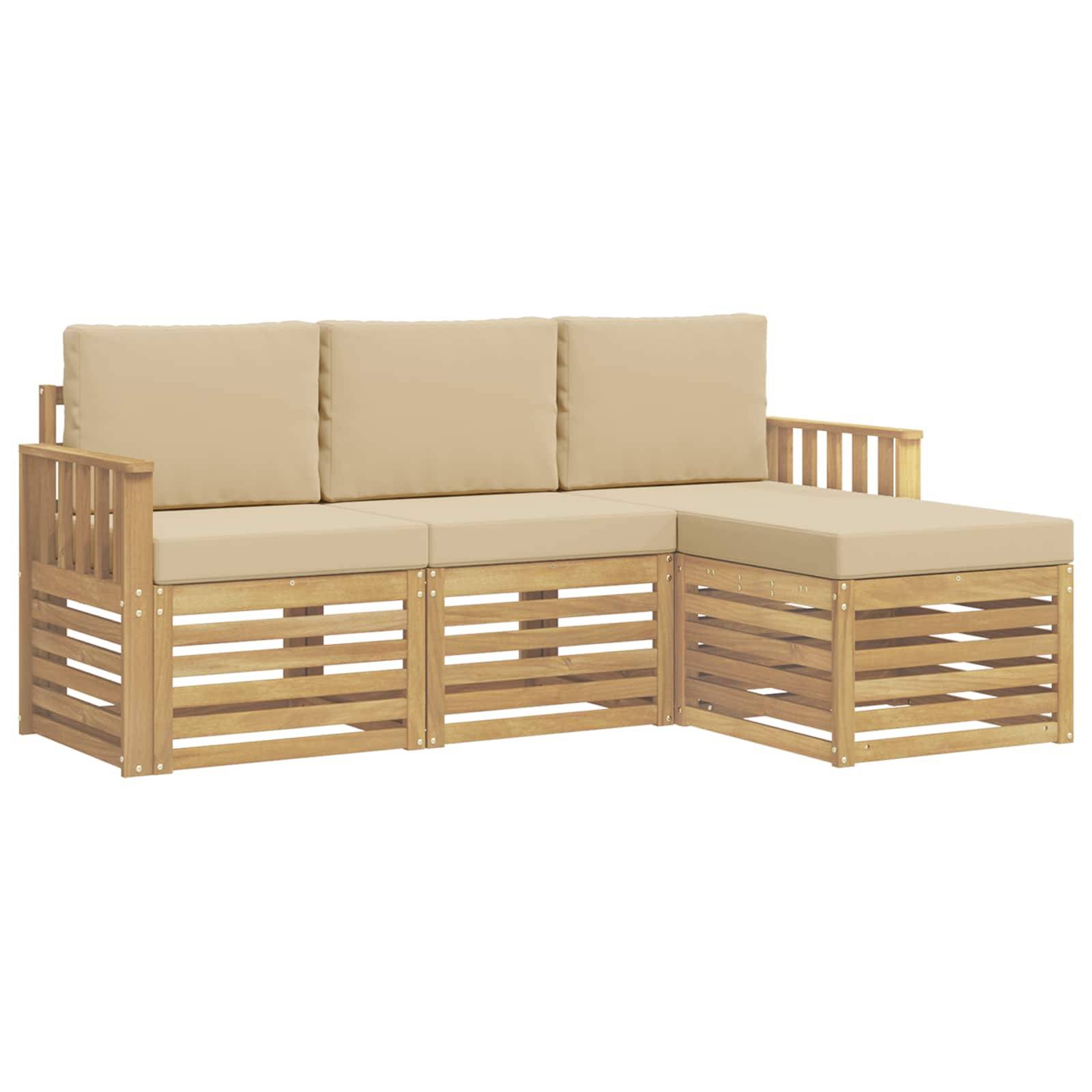 vidaXL Outdoor-Sofagarnitur 4 pcs Weiß und Beige 189,5 x 122,5 x 73 cm