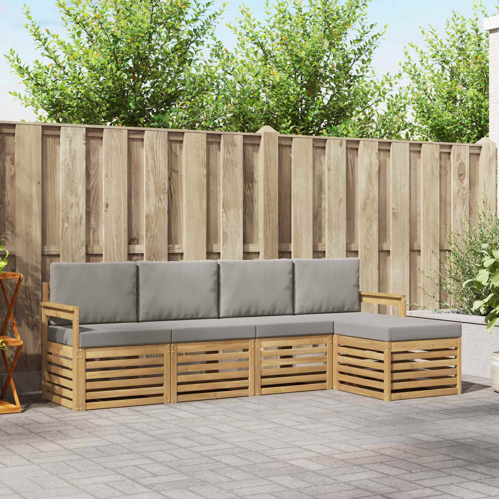 vidaXL Outdoor-Sofagarnitur 5 pcs Weiß und Hellgrau