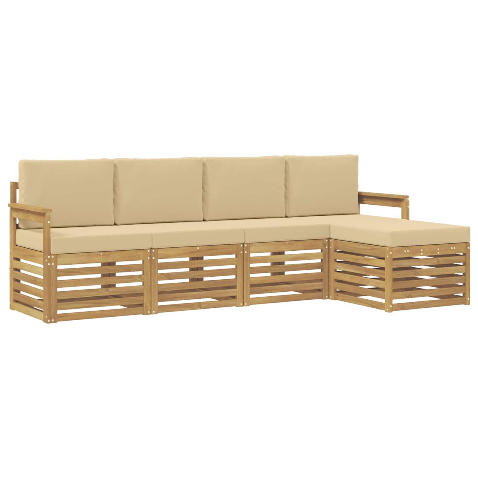 vidaXL Outdoor-Sofagarnitur 5 pcs Weiß und Beige 249 x 122,5 x 73 cm