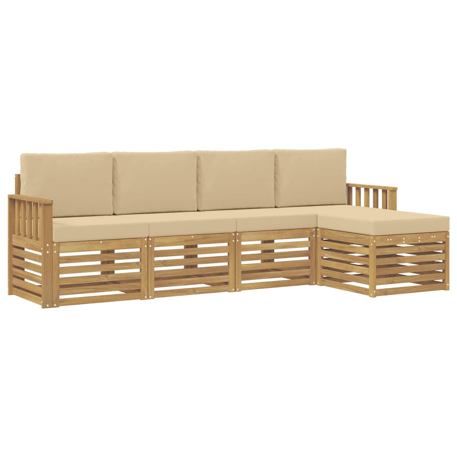 vidaXL Outdoor-Sofagarnitur 5 pcs Weiß und Beige 249 x 122,5 x 73 cm