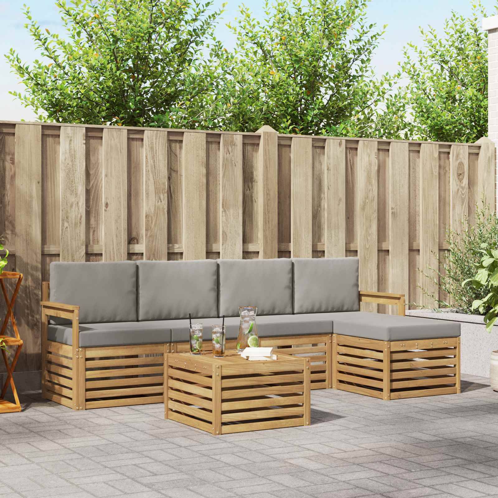 vidaXL Outdoor-Sofagarnitur 6 pcs Weiß und Hellgrau 59 x 59 x 37 cm