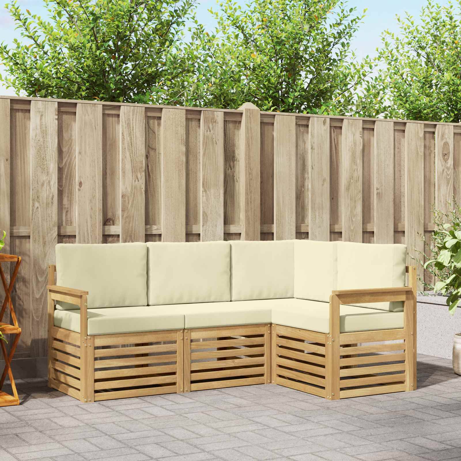 vidaXL Outdoor-Sofagarnitur 4 pcs Weiß und Creme 187,5 x 128,5 x 73 cm