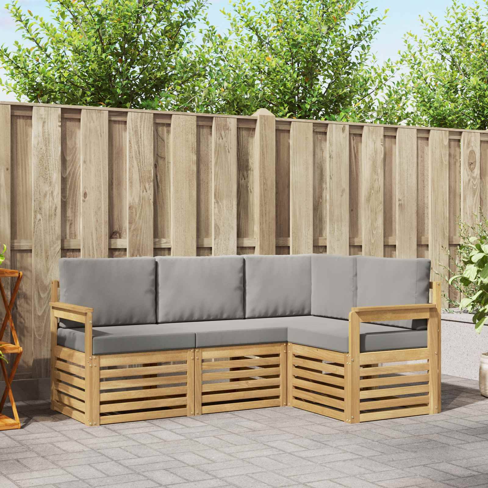 vidaXL Outdoor-Sofagarnitur 4 pcs Weiß und Hellgrau
