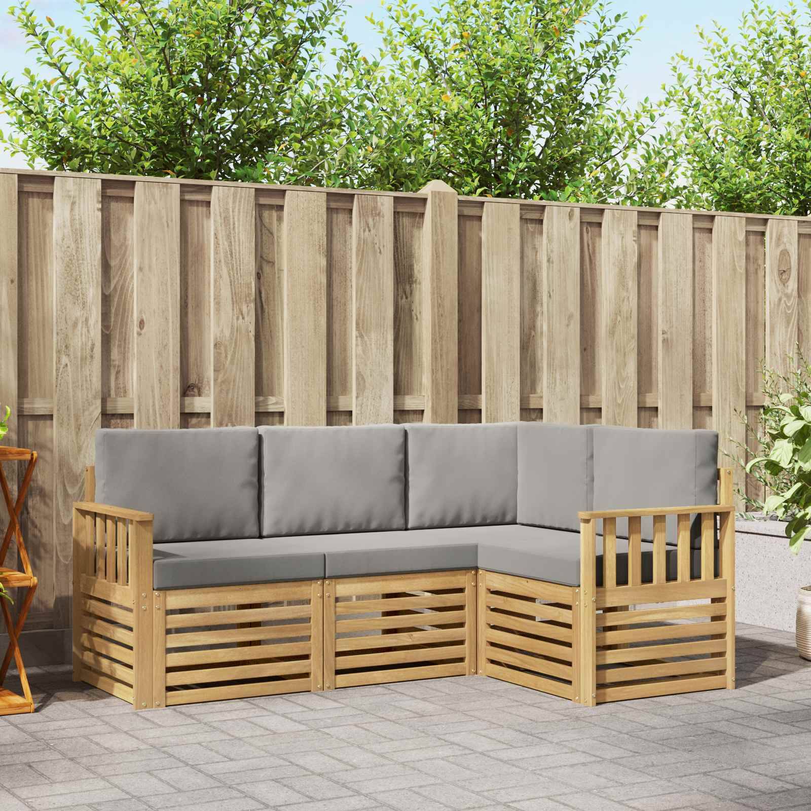 vidaXL Outdoor-Sofagarnitur 4 pcs Weiß und Hellgrau