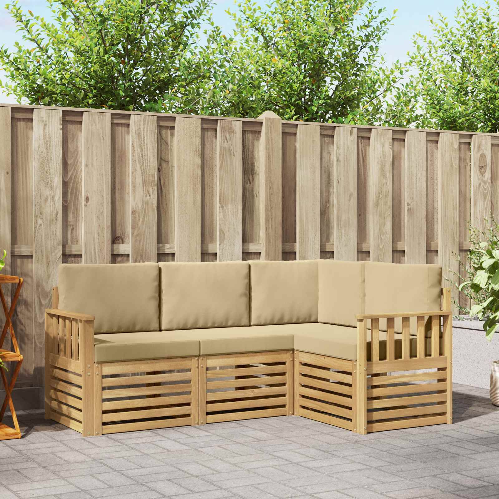 vidaXL Outdoor-Sofagarnitur 4 pcs Weiß und Beige 187,5 x 128,5 x 73 cm