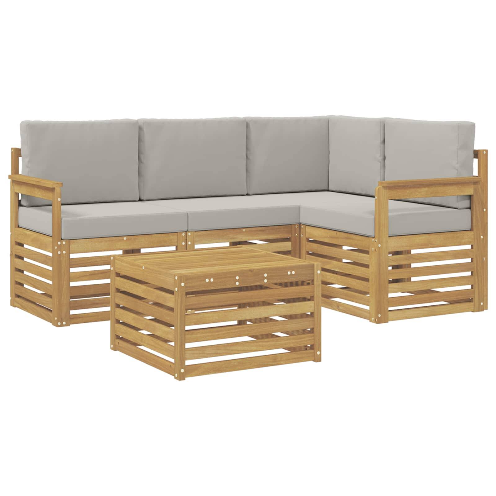vidaXL Outdoor-Sofagarnitur 5 pcs Weiß und Hellgrau 59 x 59 x 37 cm