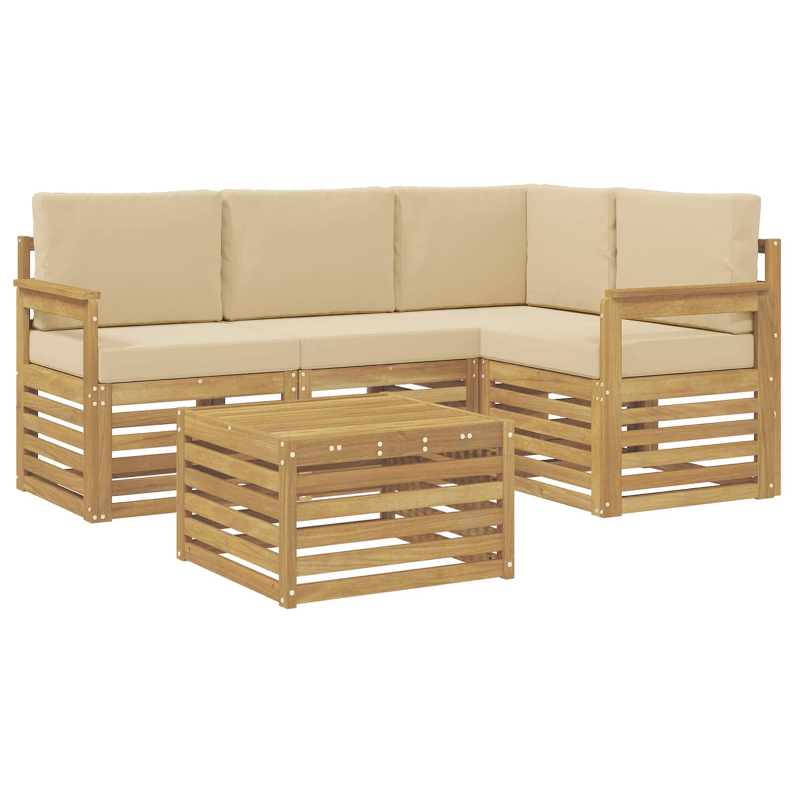vidaXL Outdoor-Sofagarnitur 5 pcs Weiß und Beige 59 x 59 x 37 cm