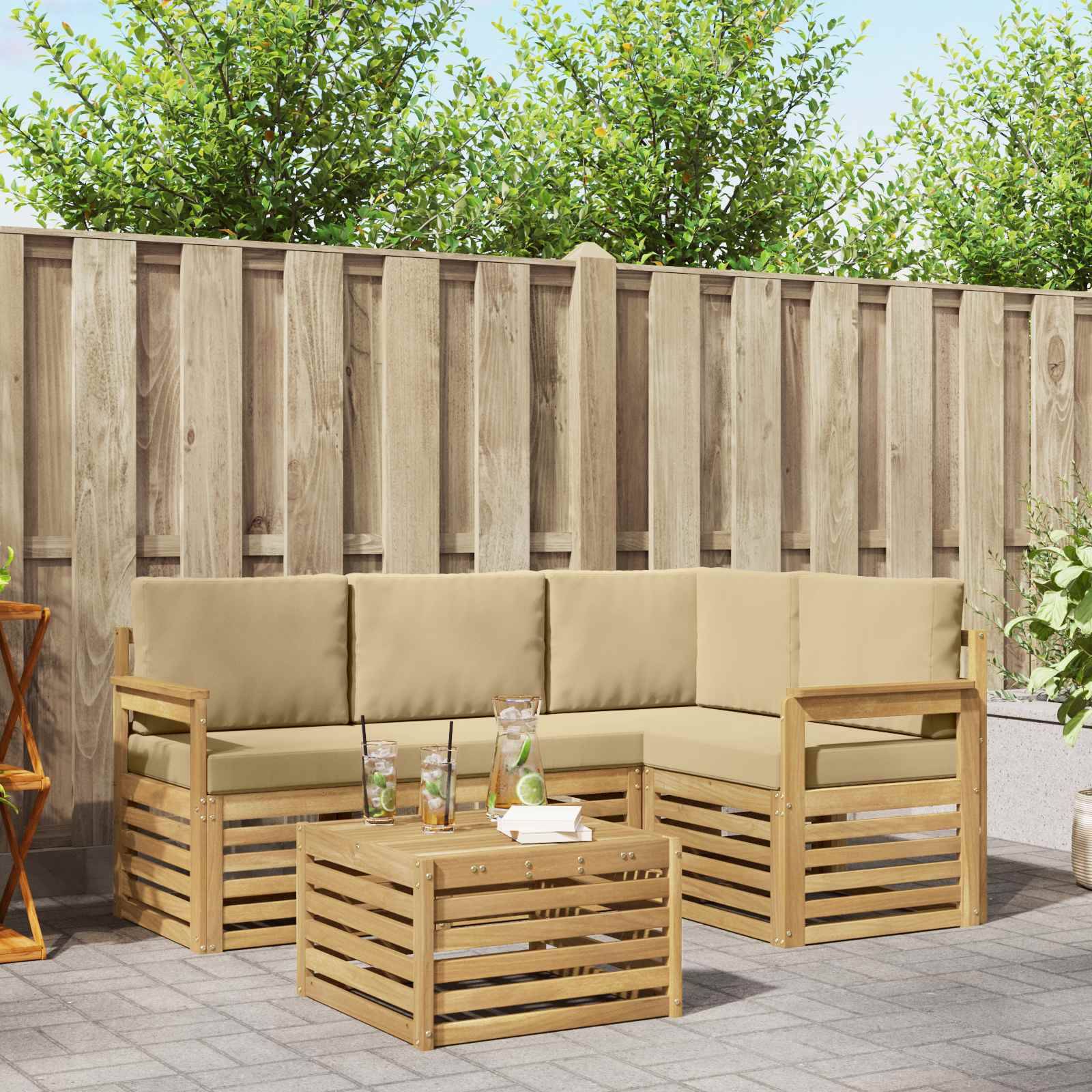vidaXL Outdoor-Sofagarnitur 5 pcs Weiß und Beige 59 x 59 x 37 cm