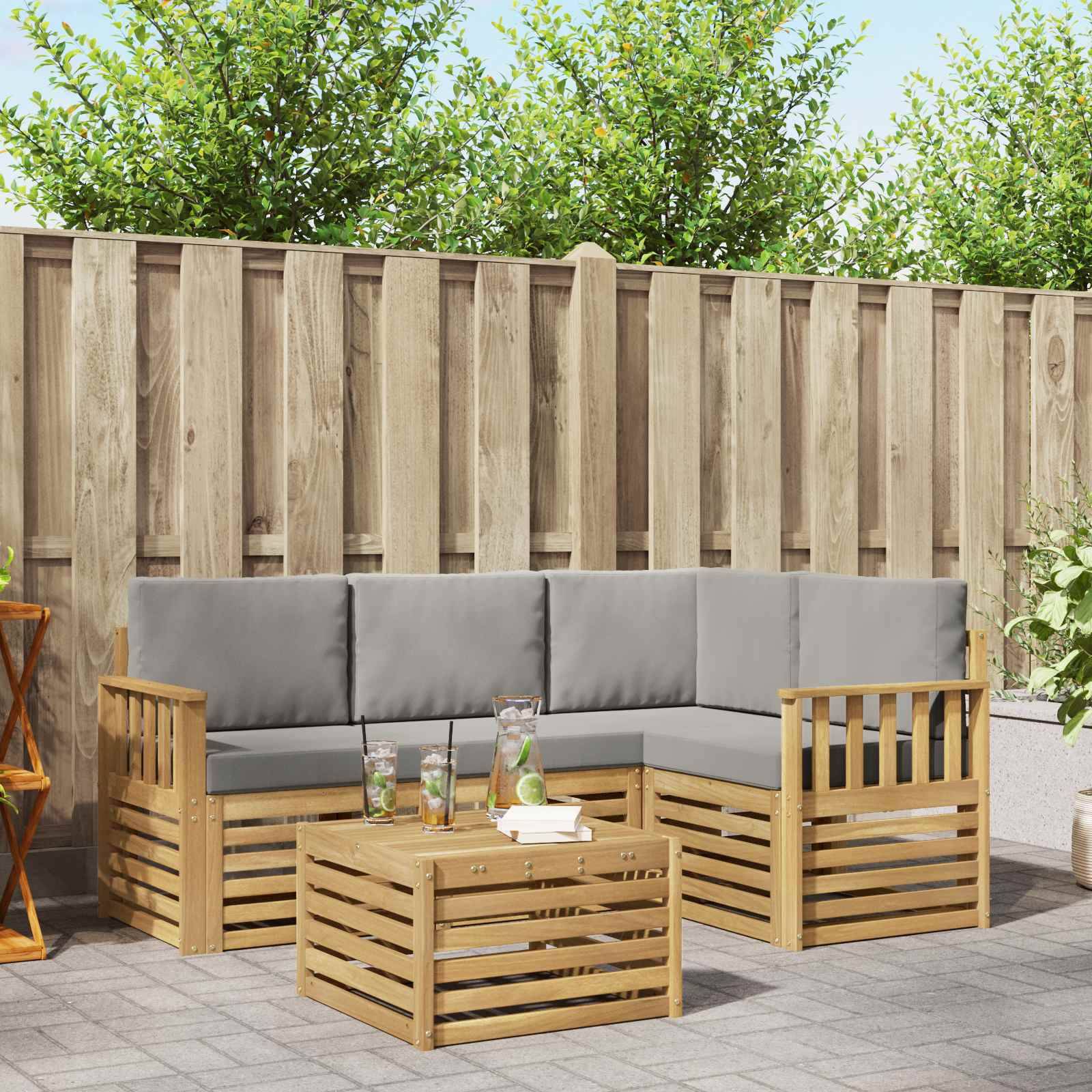 vidaXL Outdoor-Sofagarnitur 5 pcs Weiß und Hellgrau 59 x 59 x 37 cm