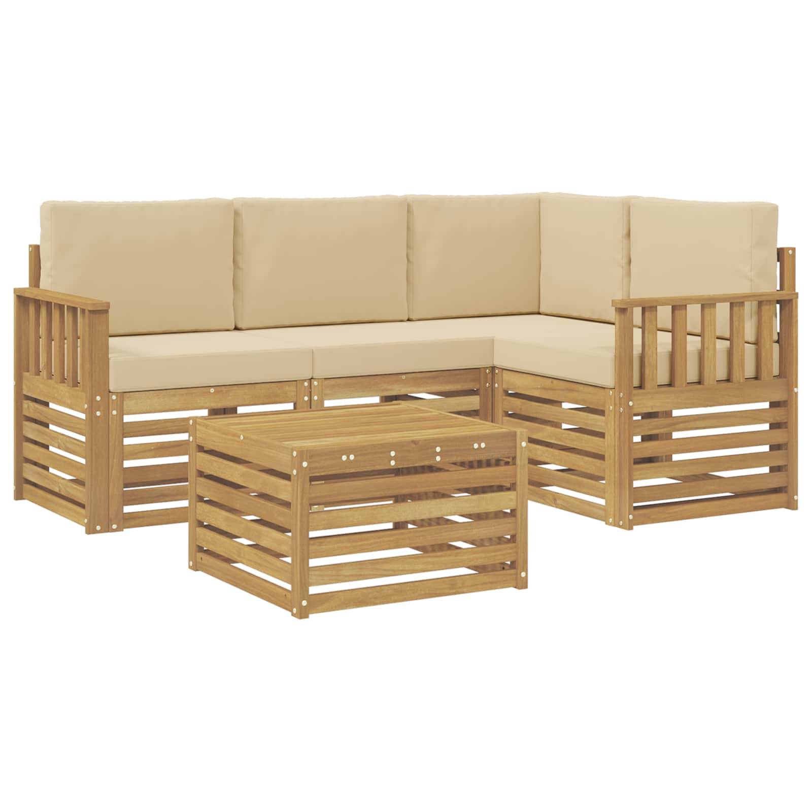 vidaXL Outdoor-Sofagarnitur 5 pcs Weiß und Beige 59 x 59 x 37 cm