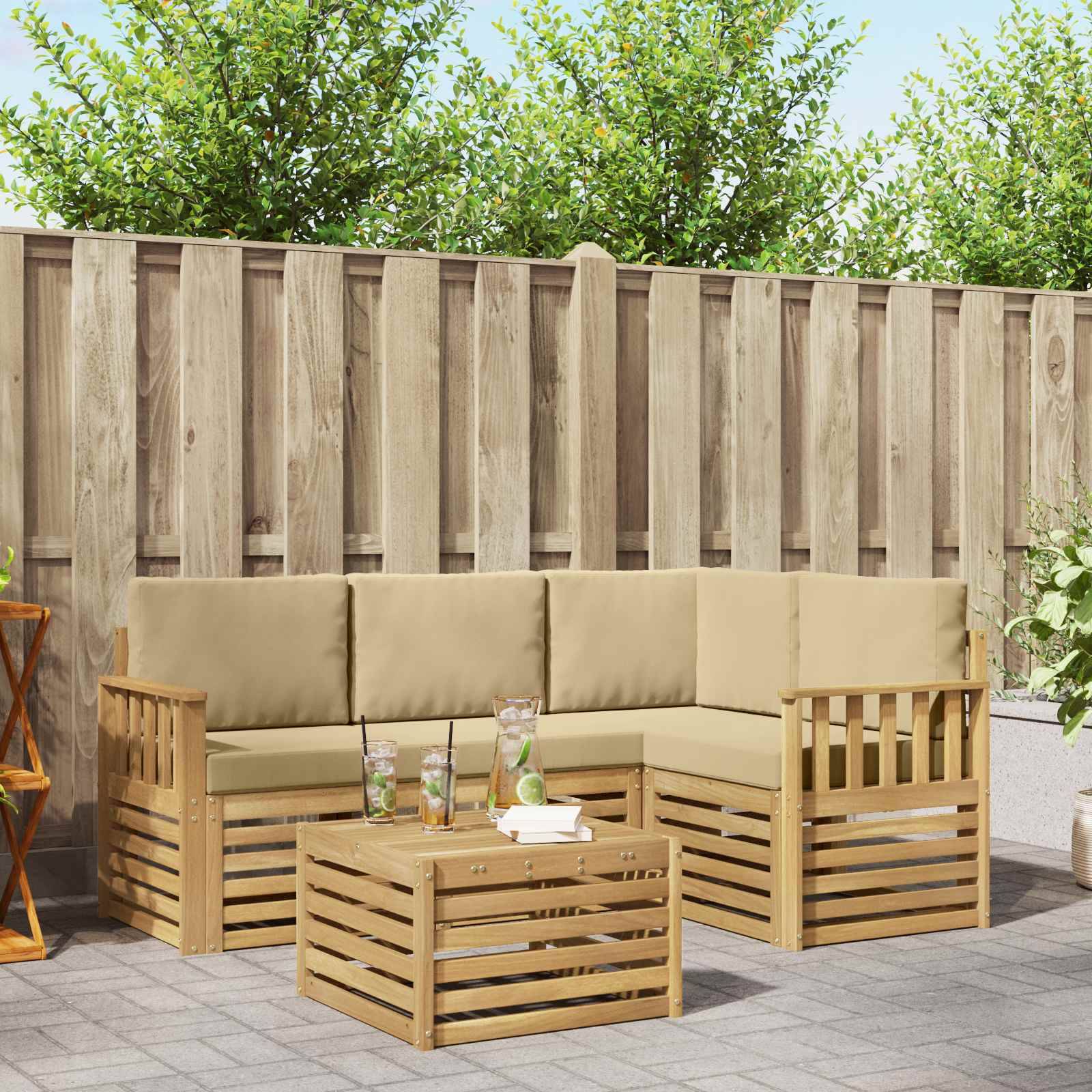 vidaXL Outdoor-Sofagarnitur 5 pcs Weiß und Beige 59 x 59 x 37 cm