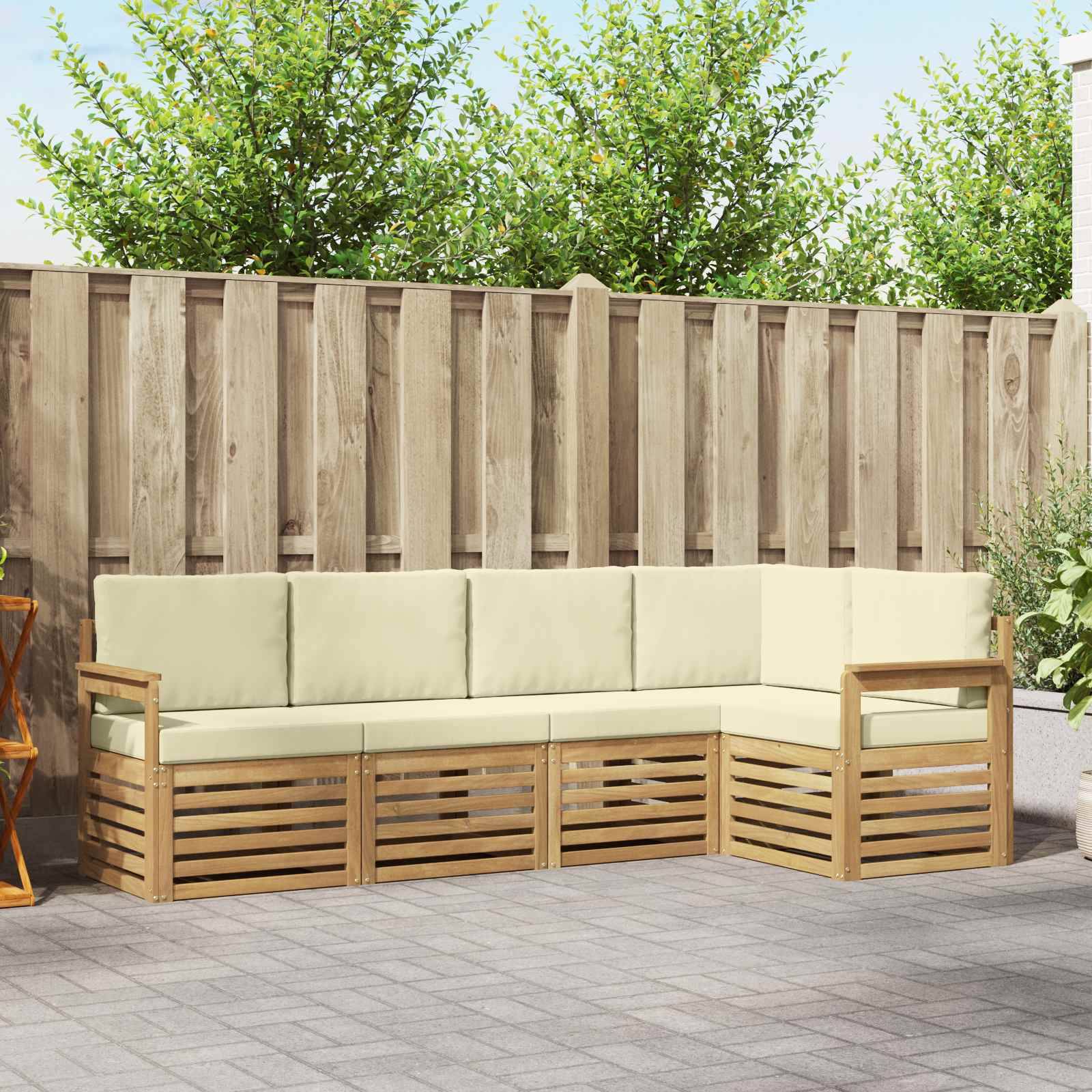 vidaXL Outdoor-Sofagarnitur 5 pcs Weiß und Creme 247 x 128,5 x 73 cm