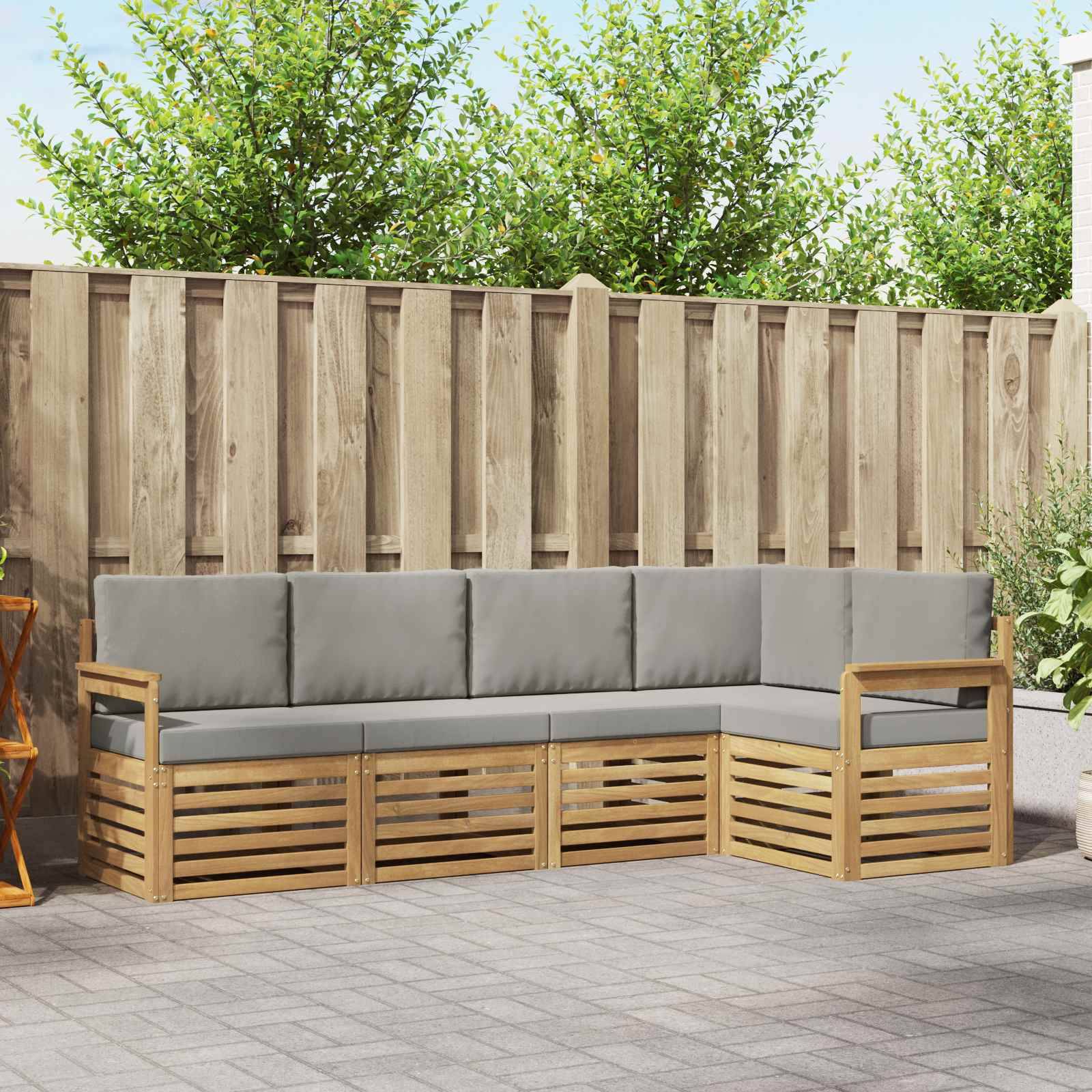 vidaXL Outdoor-Sofagarnitur 5 pcs Weiß und Hellgrau