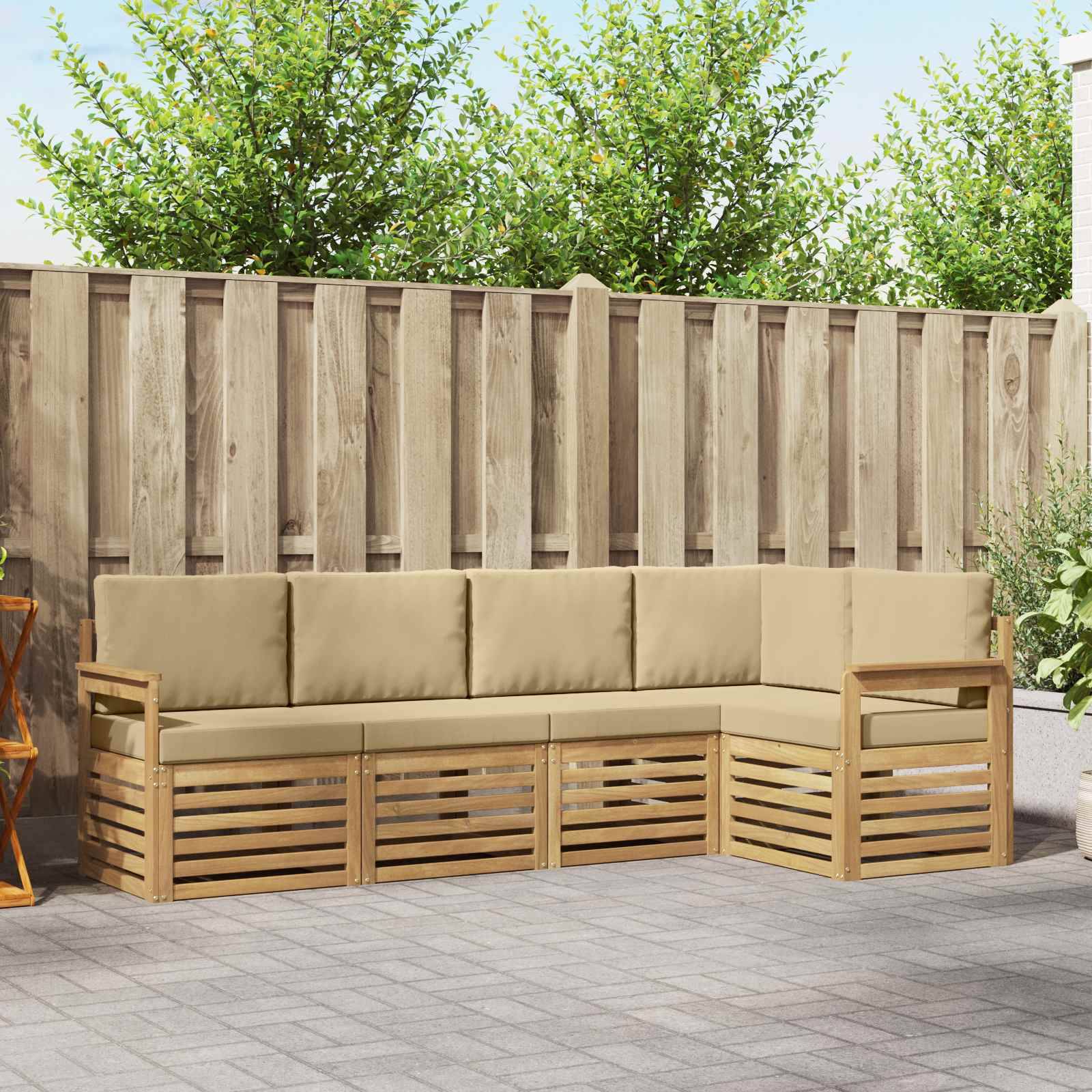 vidaXL Outdoor-Sofagarnitur 5 pcs Weiß und Beige 247 x 128,5 x 73 cm