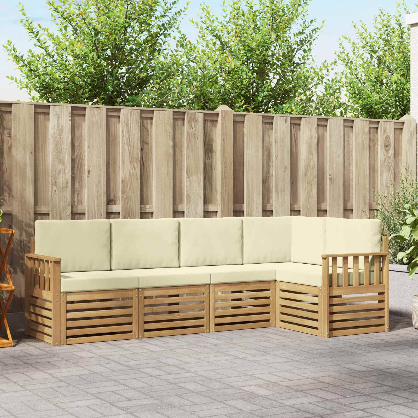 vidaXL Outdoor-Sofagarnitur 5 pcs Weiß und Creme 247 x 128,5 x 73 cm