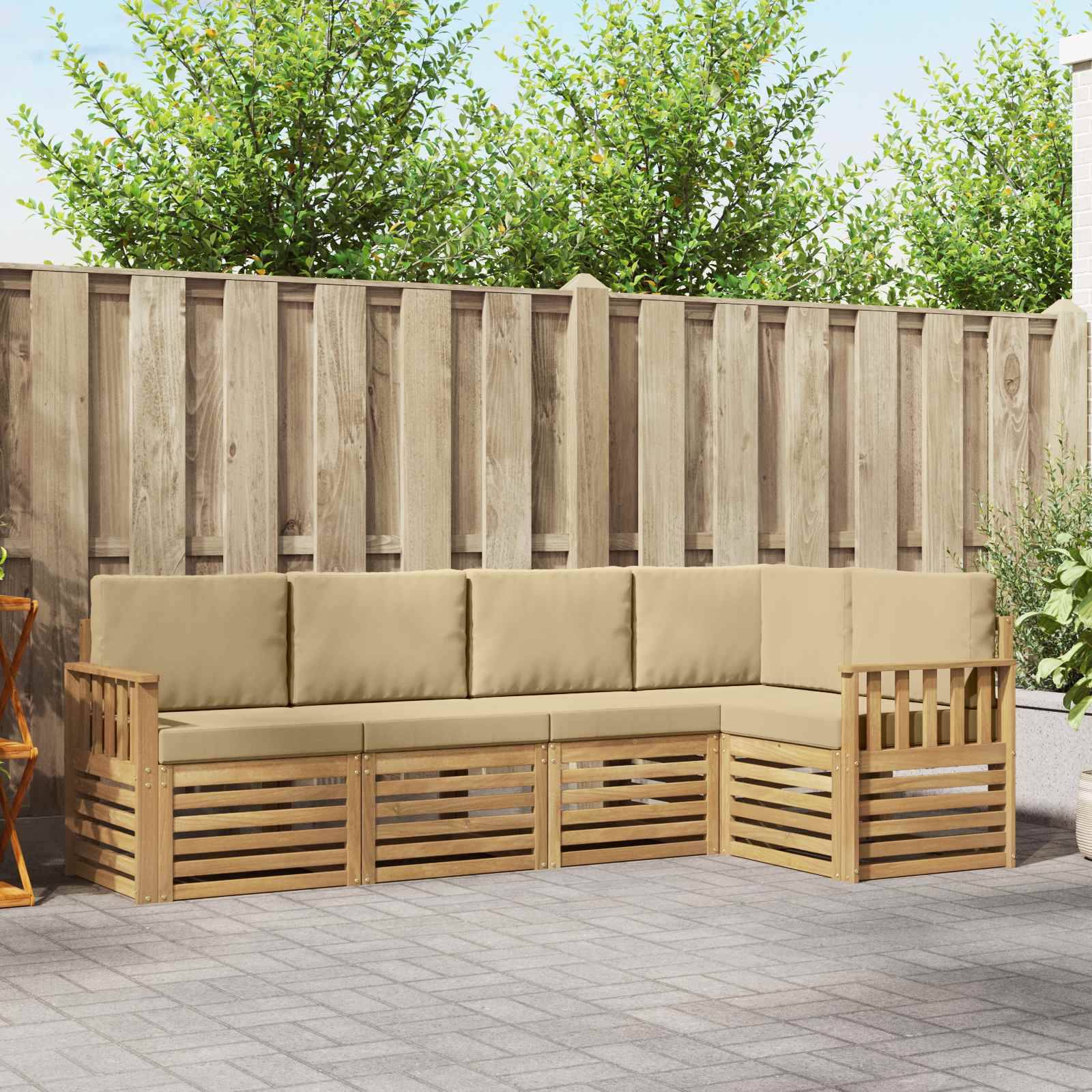 vidaXL Outdoor-Sofagarnitur 5 pcs Weiß und Beige 247 x 128,5 x 73 cm
