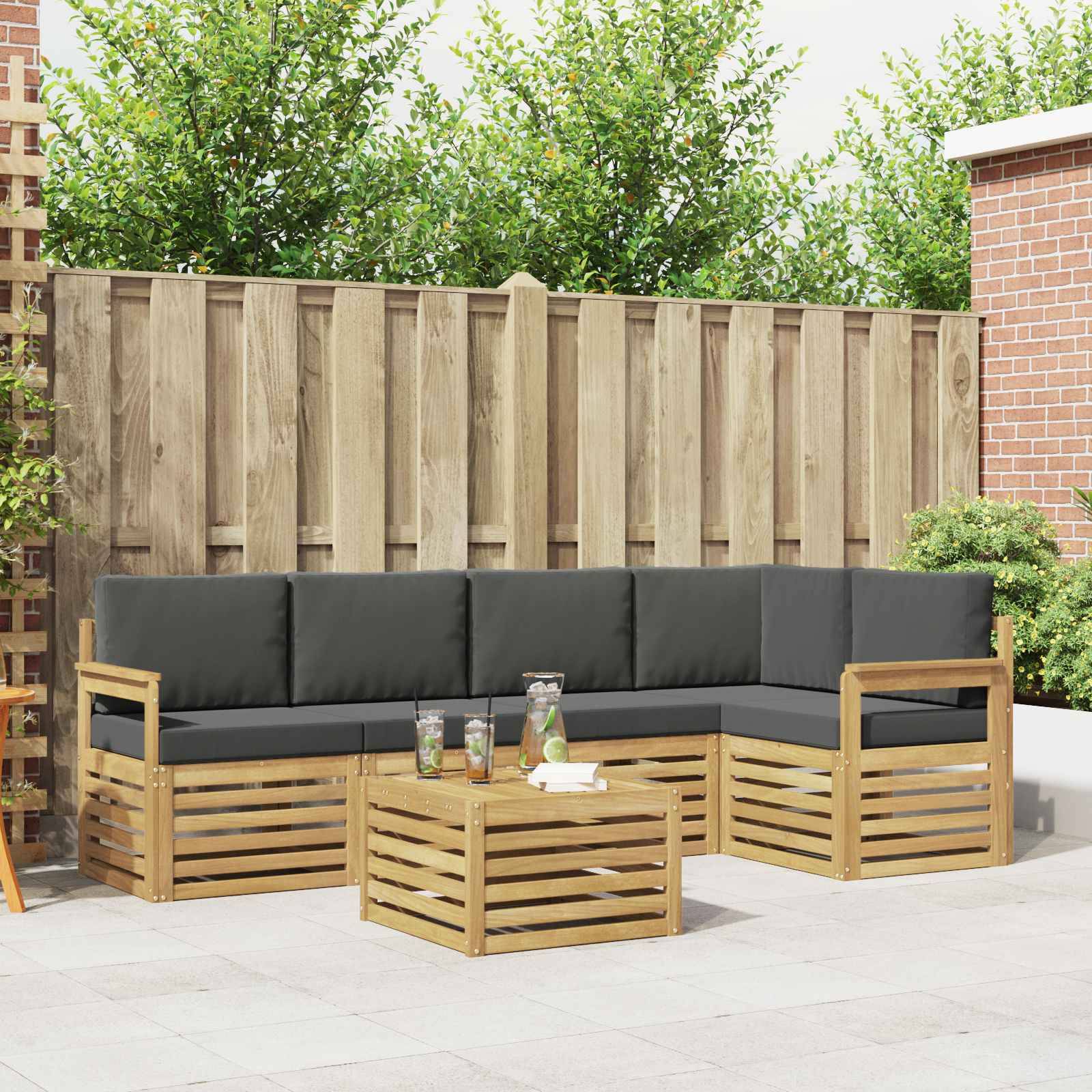 vidaXL Outdoor-Sofagarnitur 6 pcs Weiß und Anthrazit 59 x 59 x 37 cm