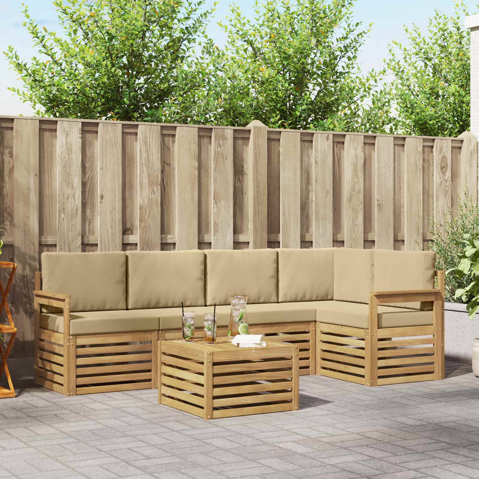 vidaXL Outdoor-Sofagarnitur 6 pcs Weiß und Beige 59 x 59 x 37 cm