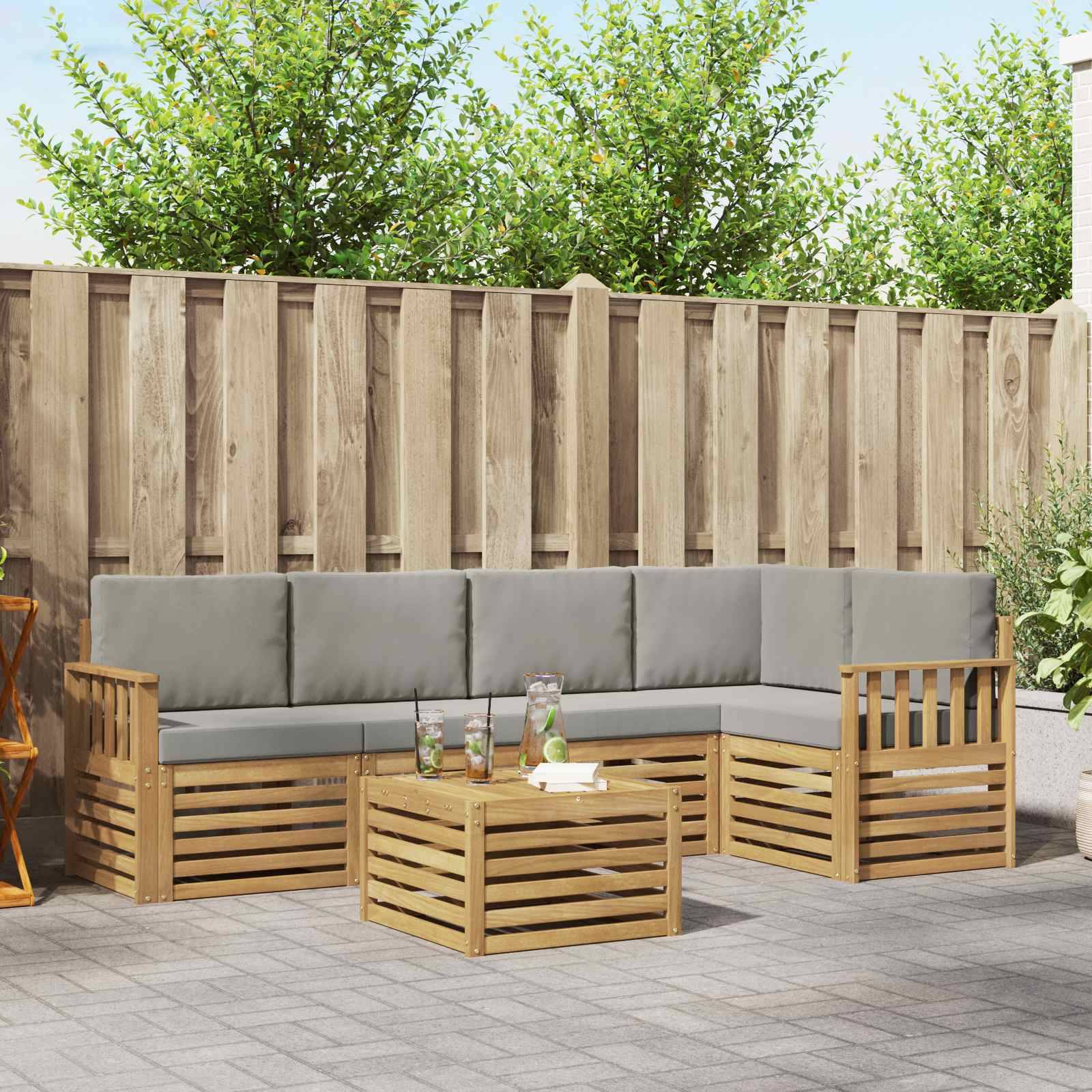vidaXL Outdoor-Sofagarnitur 6 pcs Weiß und Hellgrau 59 x 59 x 37 cm