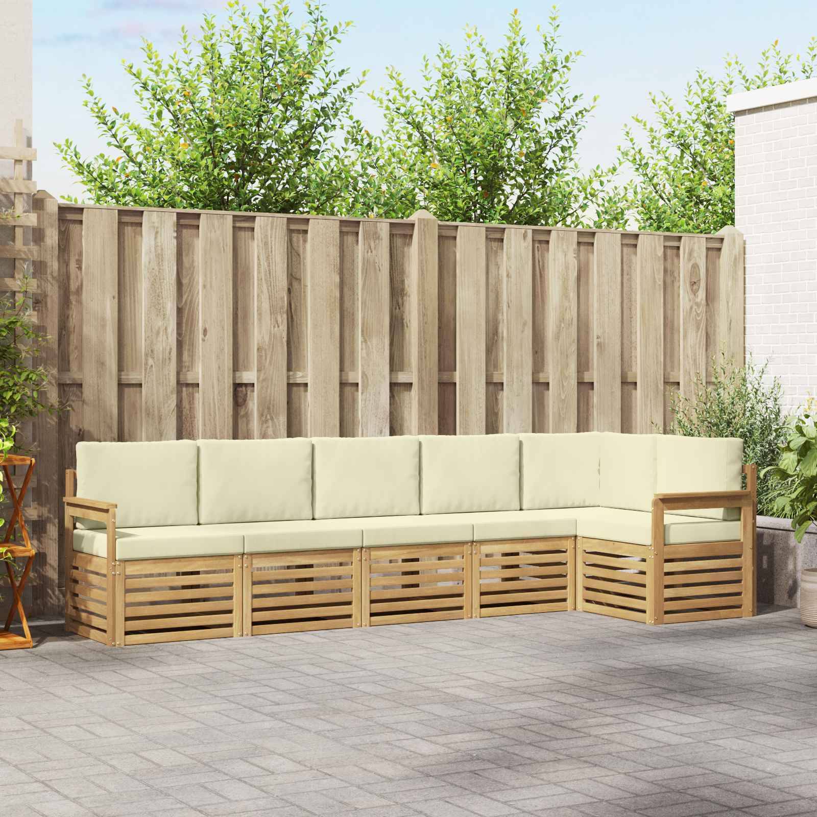 vidaXL Outdoor-Sofagarnitur 6 pcs Weiß und Creme 306 x 128,5 x 73 cm