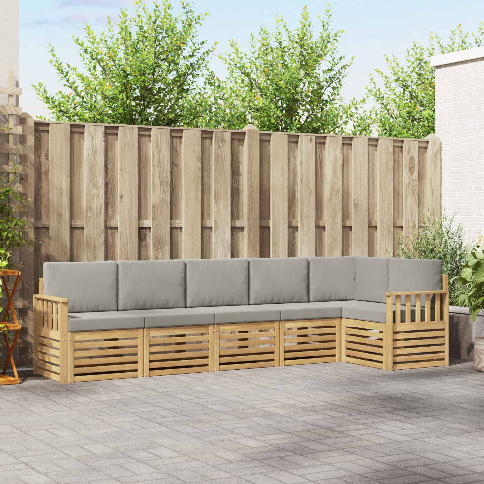 vidaXL Outdoor-Sofagarnitur 6 pcs Weiß und Hellgrau