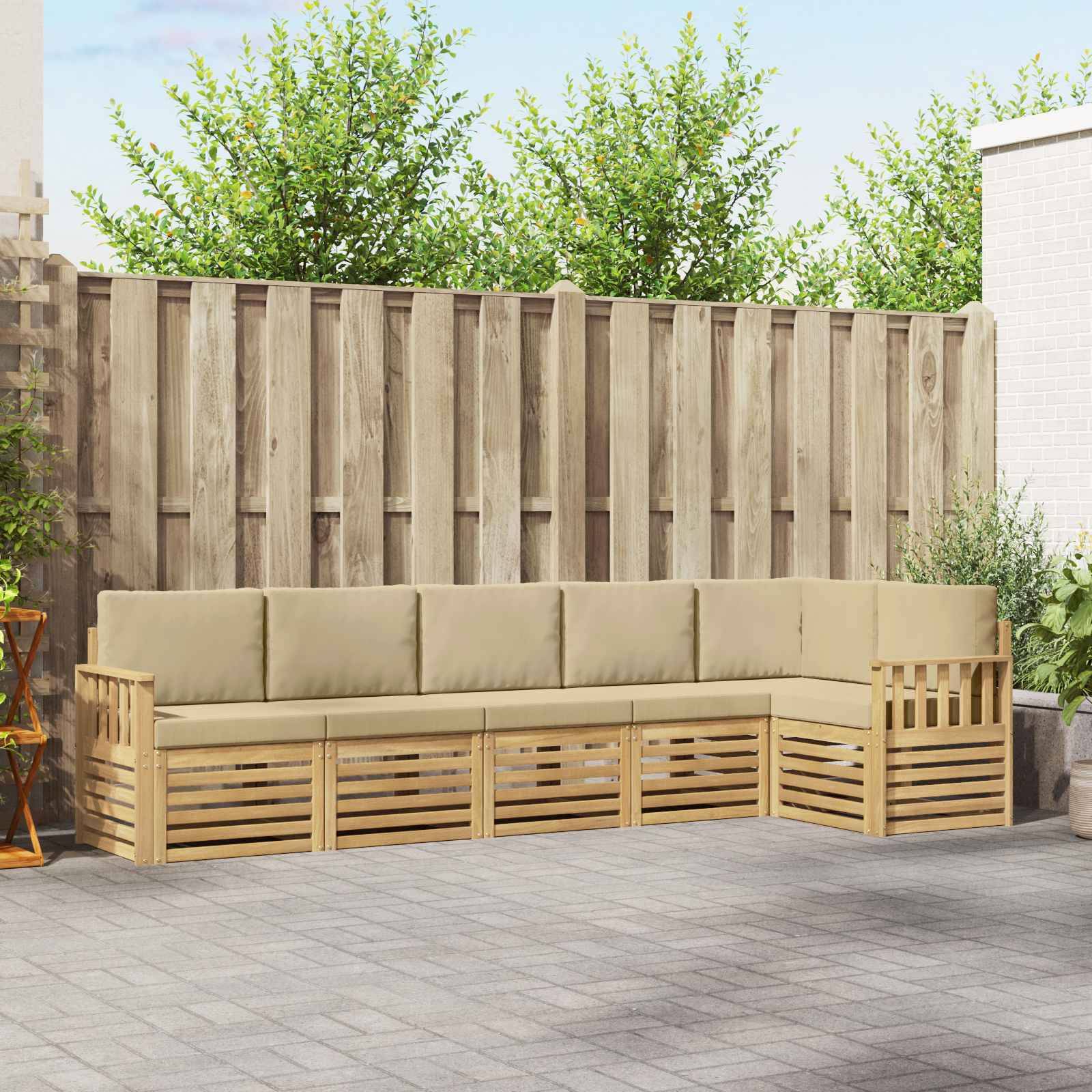 vidaXL Outdoor-Sofagarnitur 6 pcs Weiß und Beige 306 x 128,5 x 73 cm