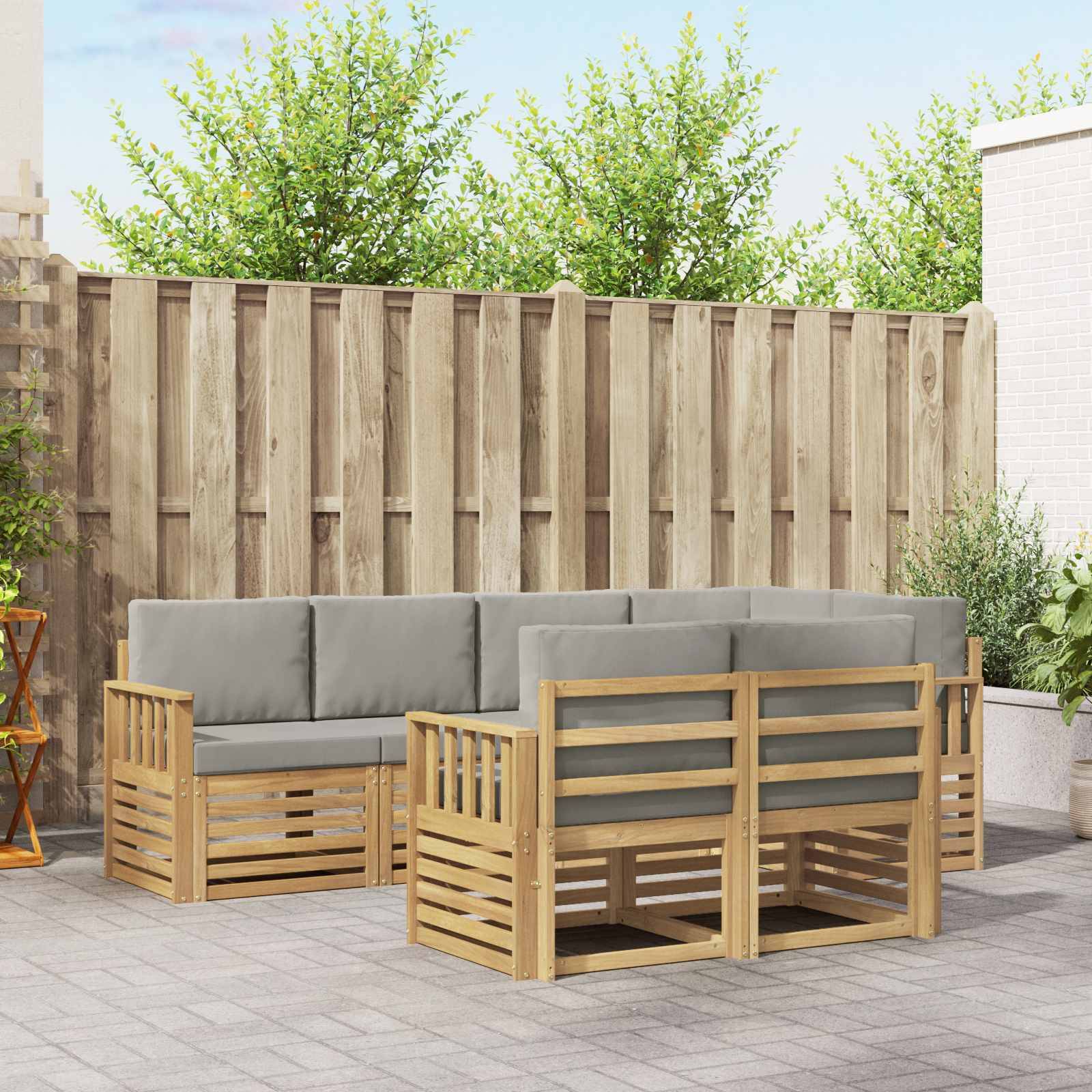 vidaXL Outdoor-Sofagarnitur 7 pcs Weiß und Hellgrau