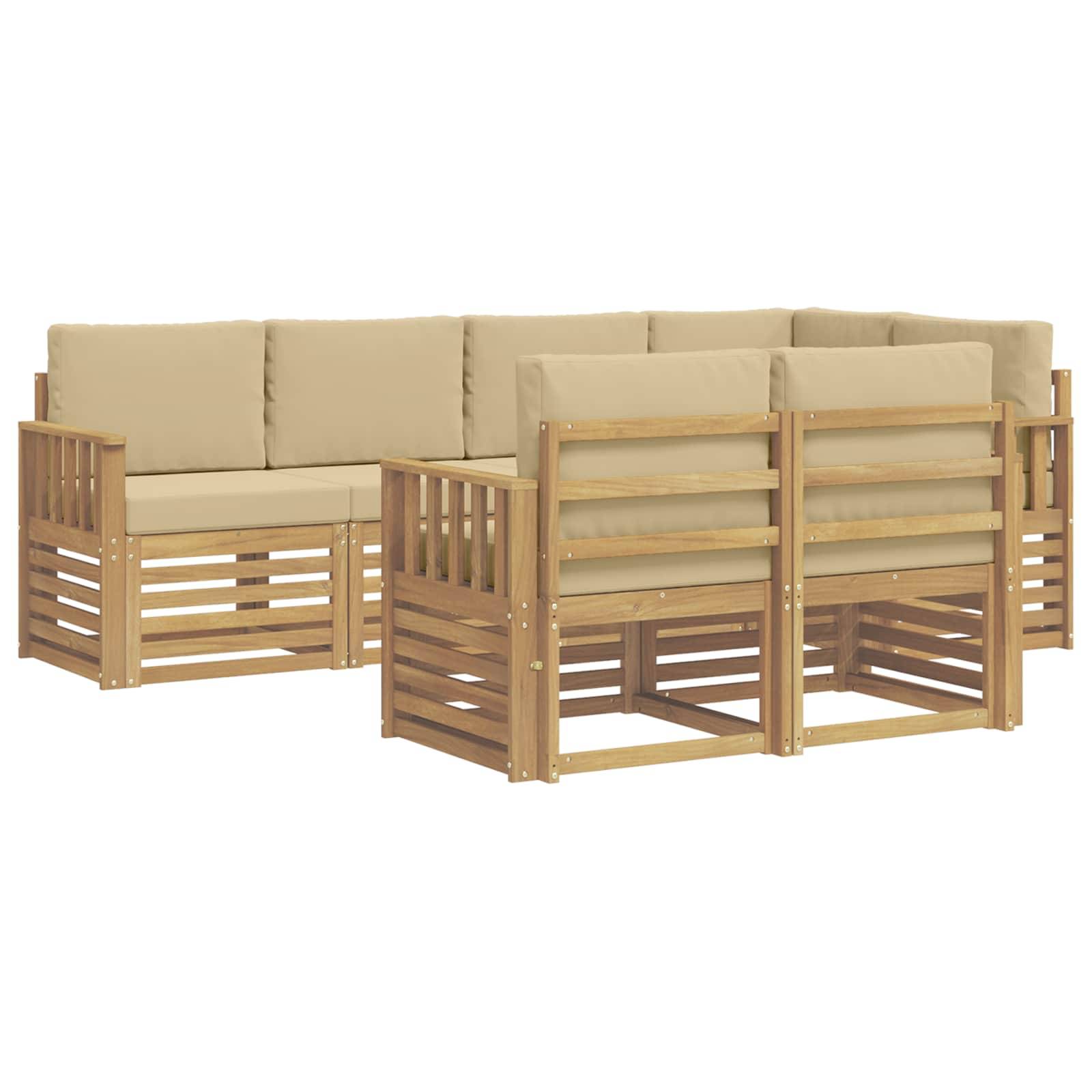 vidaXL Outdoor-Sofagarnitur 7 pcs Weiß und Beige 247 x 128,5 x 73 cm