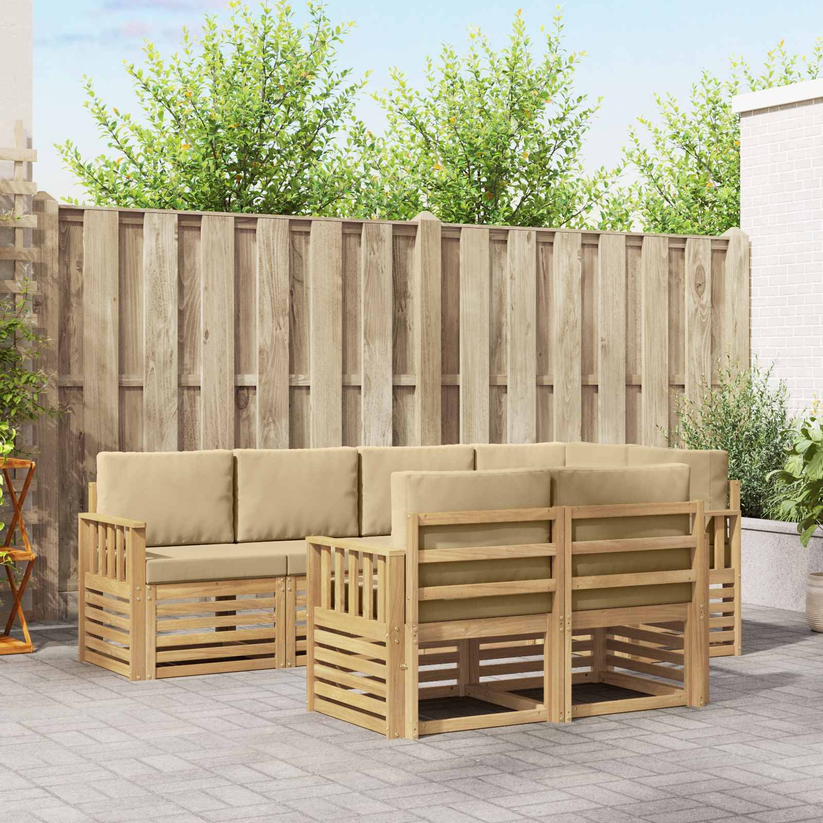 vidaXL Outdoor-Sofagarnitur 7 pcs Weiß und Beige 247 x 128,5 x 73 cm