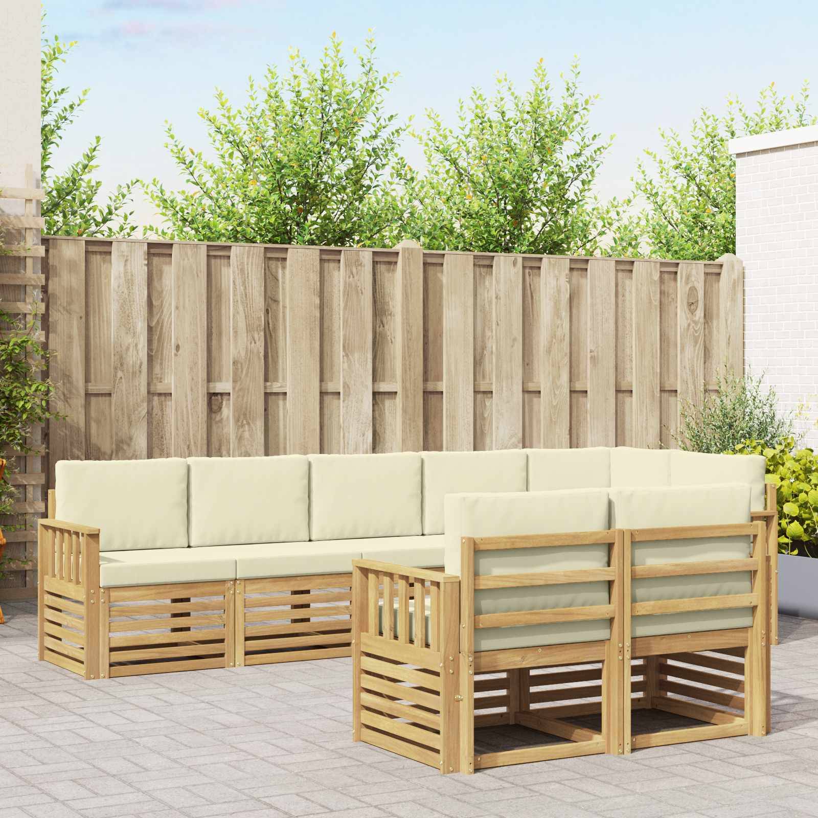 vidaXL Outdoor-Sofagarnitur 8 pcs Weiß und Creme 306 x 128,5 x 73 cm