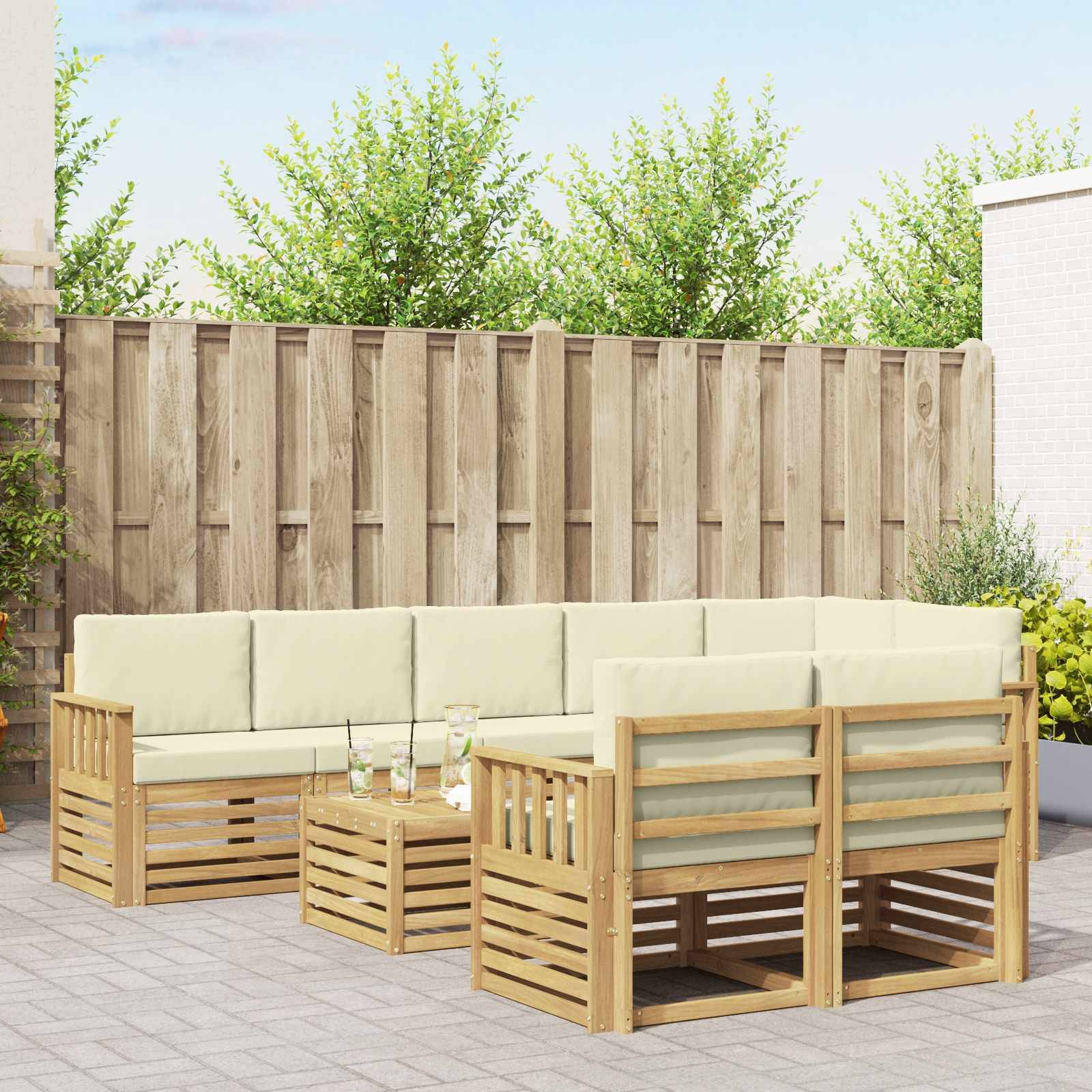 vidaXL Outdoor-Sofagarnitur 8 pcs Weiß und Creme 59 x 59 x 37 cm