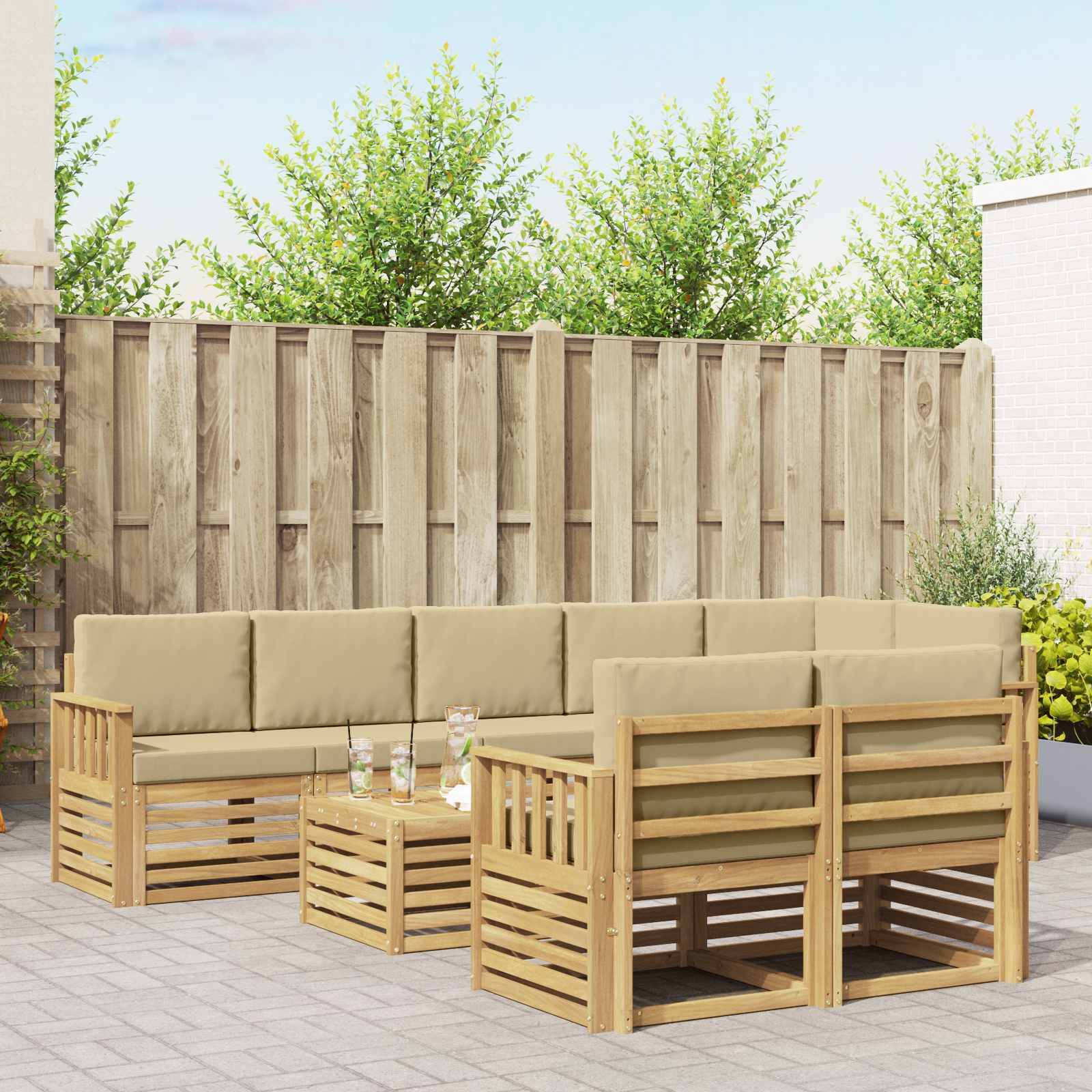 vidaXL Outdoor-Sofagarnitur 8 pcs Weiß und Beige 59 x 59 x 37 cm