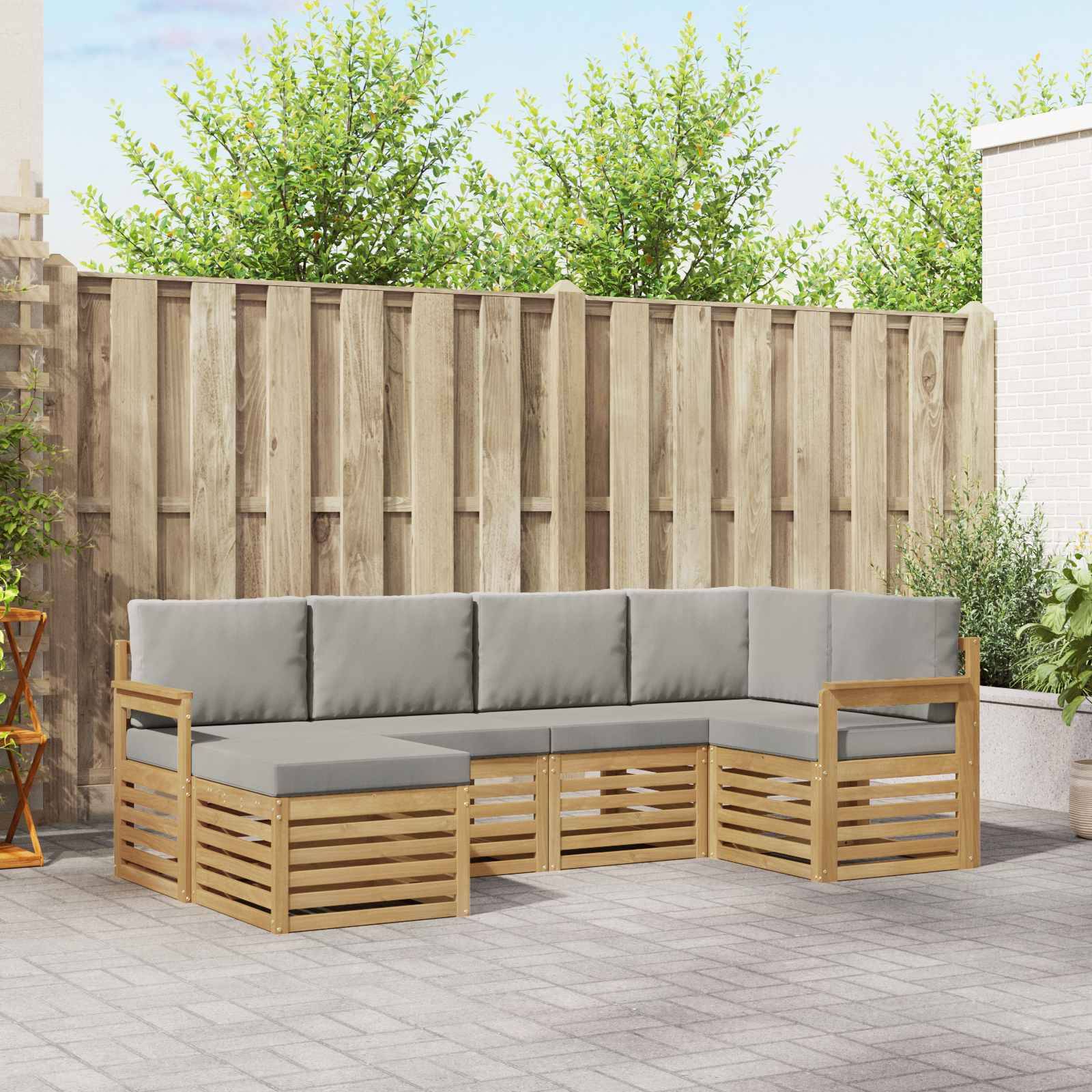vidaXL Outdoor-Sofagarnitur 6 pcs Weiß und Hellgrau