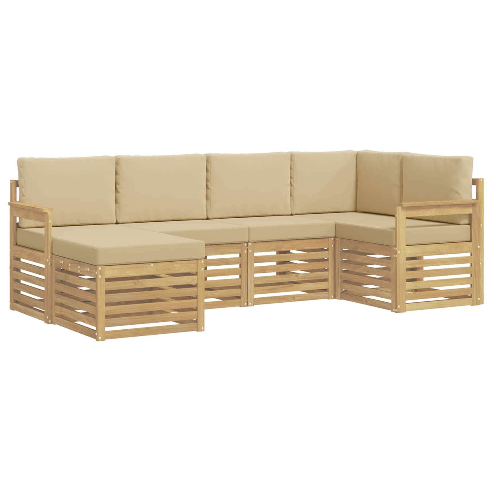 vidaXL Outdoor-Sofagarnitur 6 pcs Weiß und Beige 247 x 128,5 x 73 cm