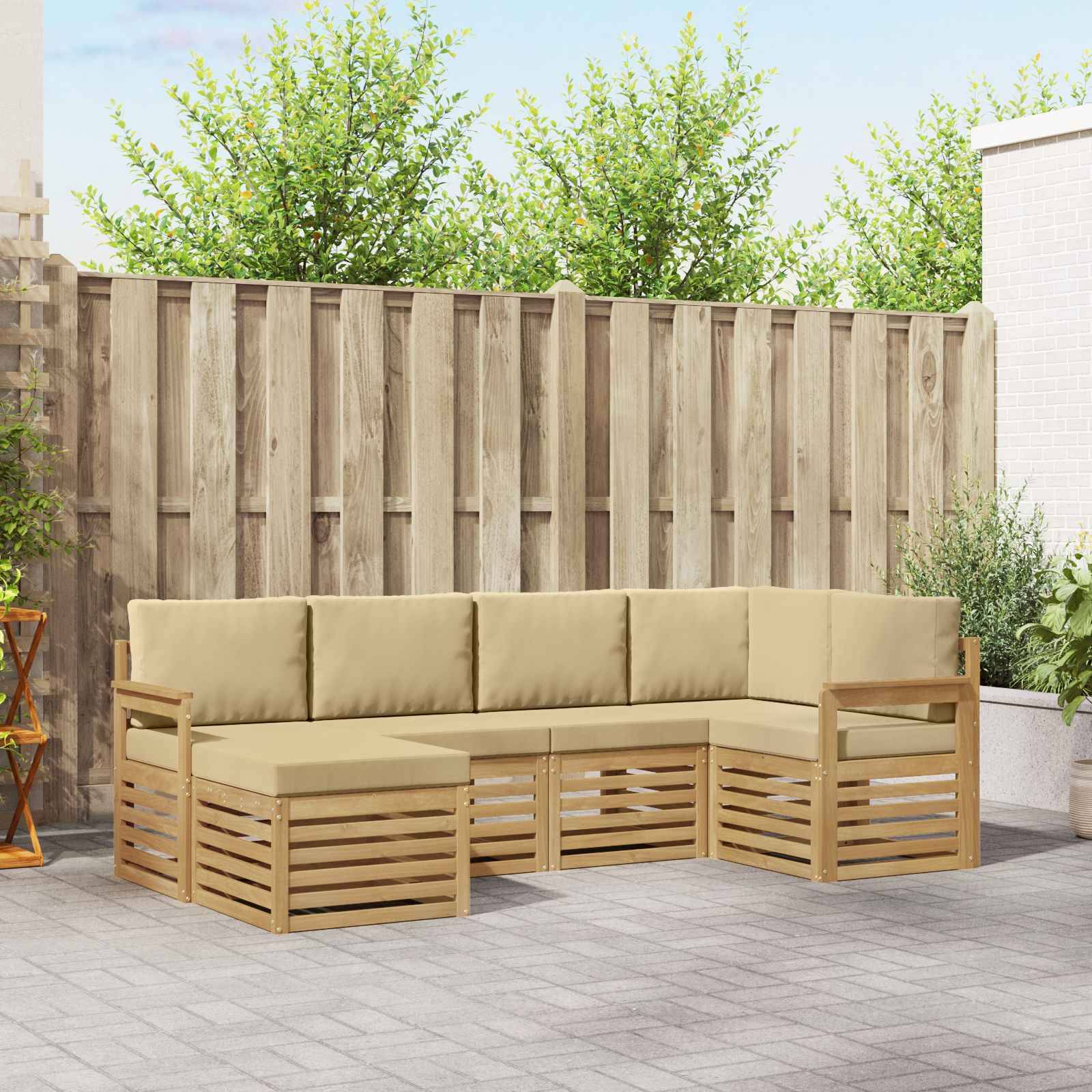 vidaXL Outdoor-Sofagarnitur 6 pcs Weiß und Beige 247 x 128,5 x 73 cm