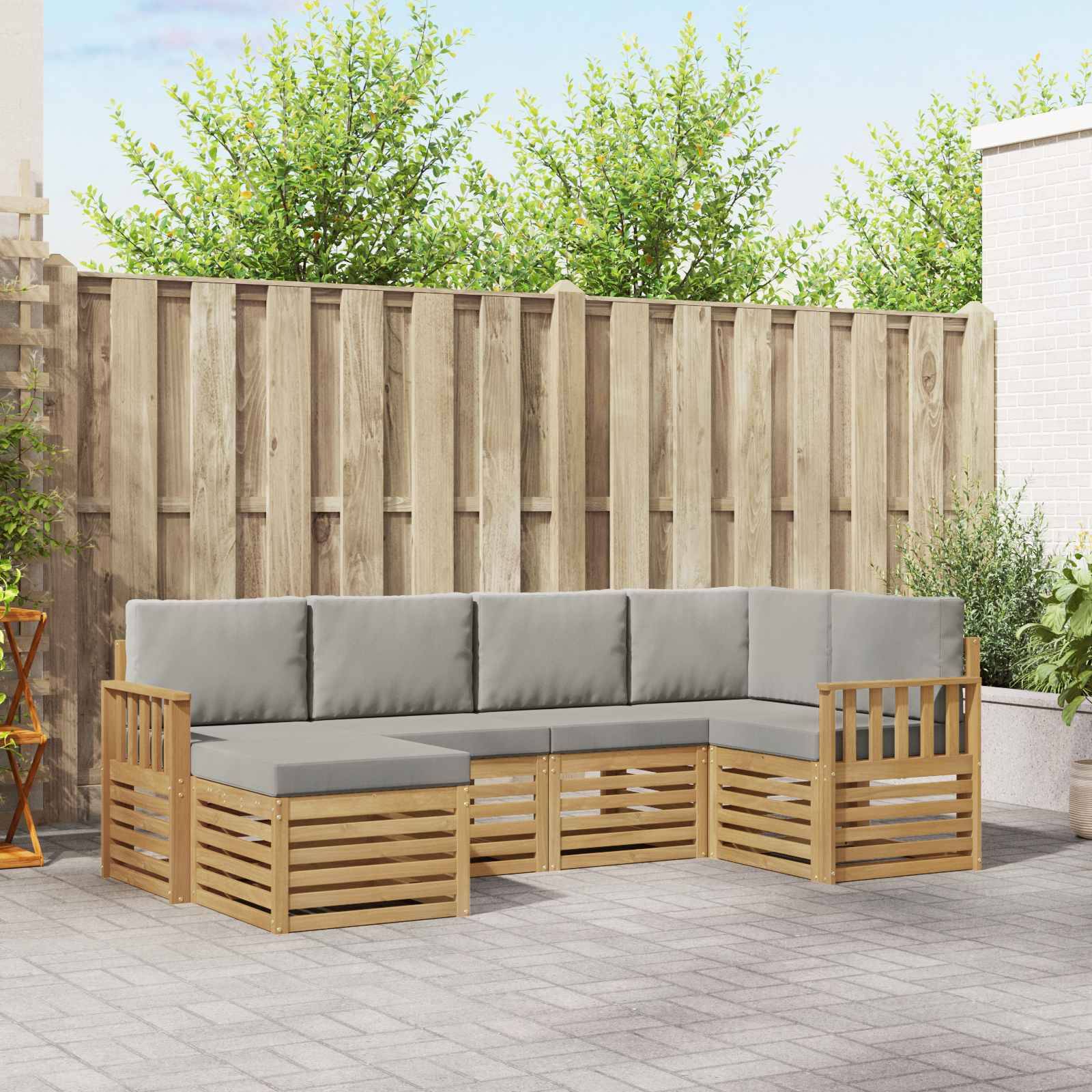 vidaXL Outdoor-Sofagarnitur 6 pcs Weiß und Hellgrau
