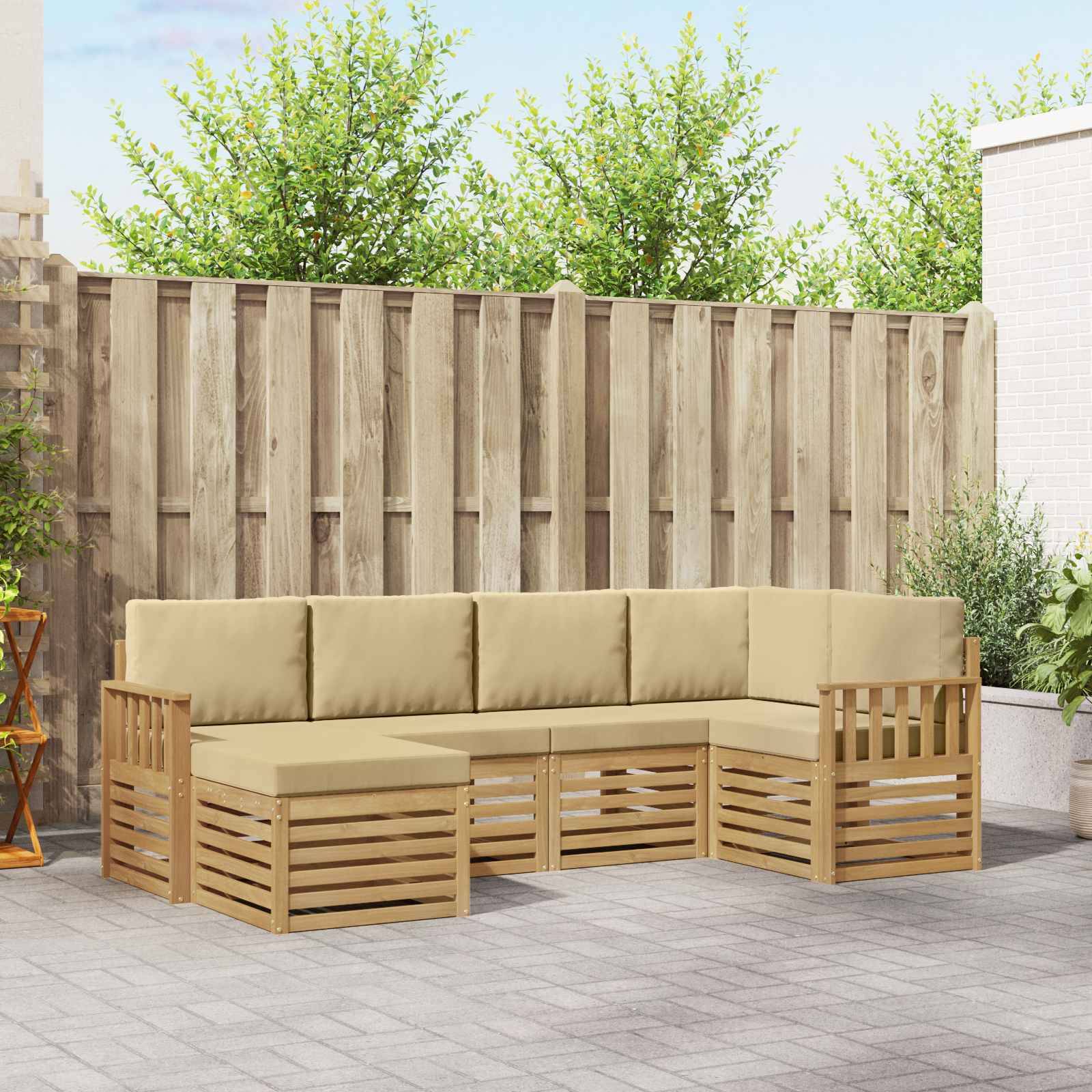 vidaXL Outdoor-Sofagarnitur 6 pcs Weiß und Beige 247 x 128,5 x 73 cm
