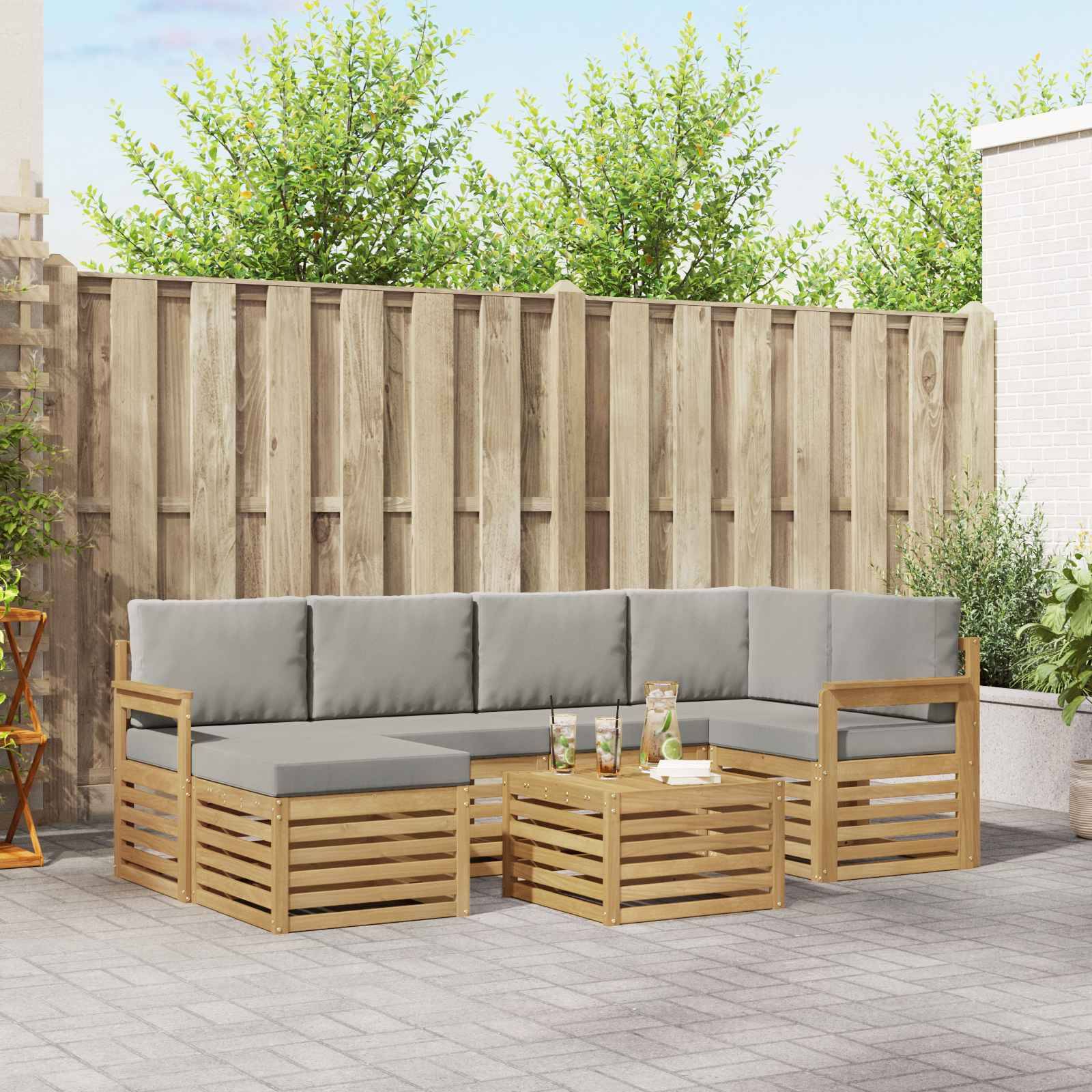 vidaXL Outdoor-Sofagarnitur 7 pcs Weiß und Hellgrau 59 x 59 x 37 cm