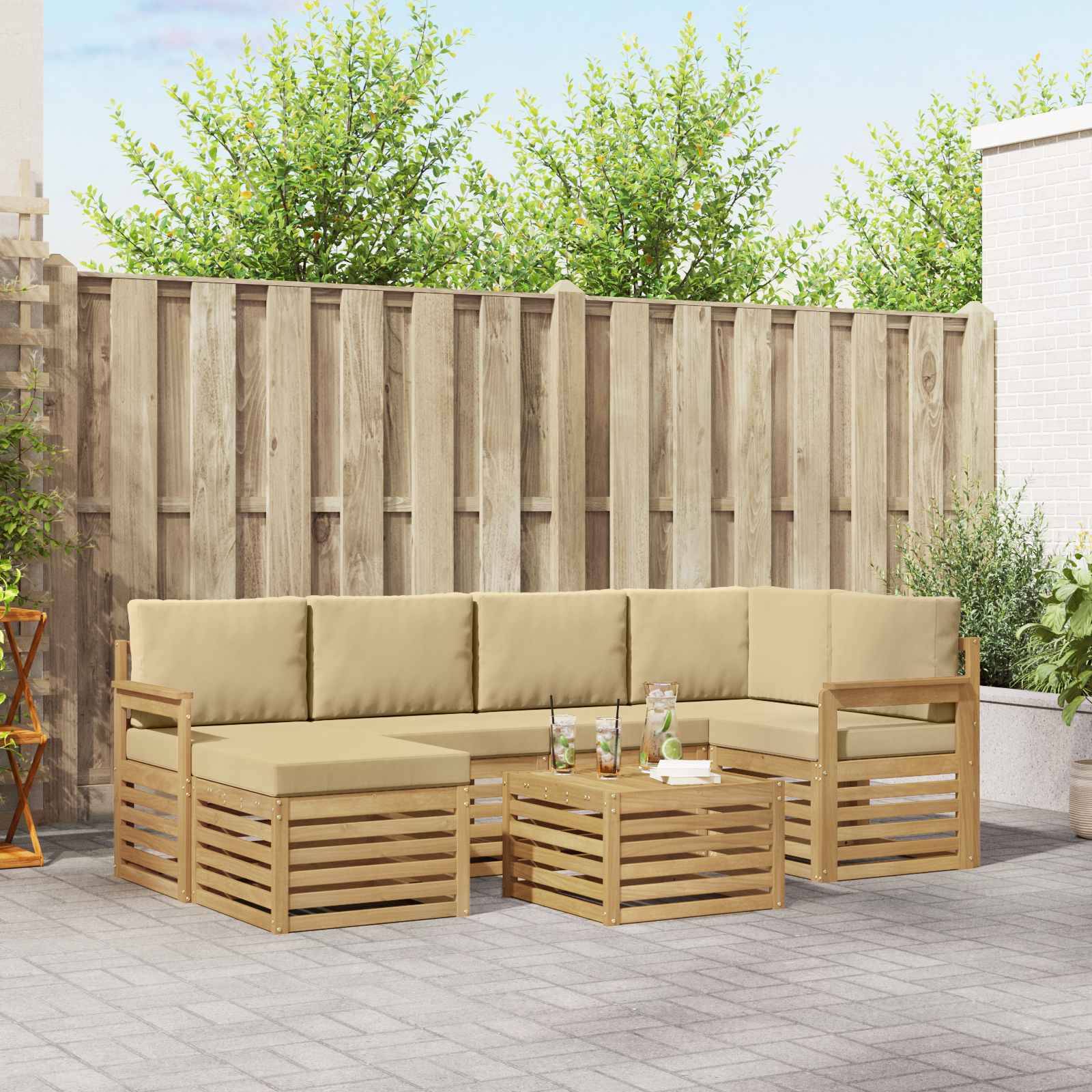 vidaXL Outdoor-Sofagarnitur 7 pcs Weiß und Beige 59 x 59 x 37 cm