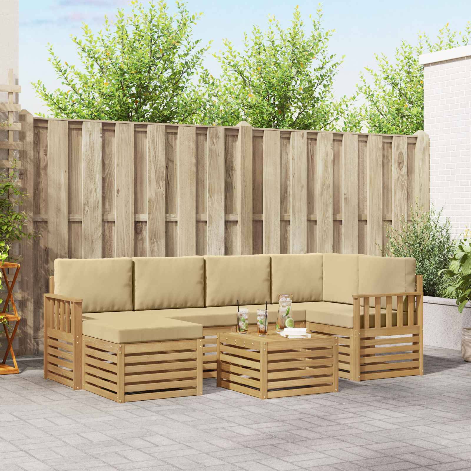 vidaXL Outdoor-Sofagarnitur 7 pcs Weiß und Beige 59 x 59 x 37 cm
