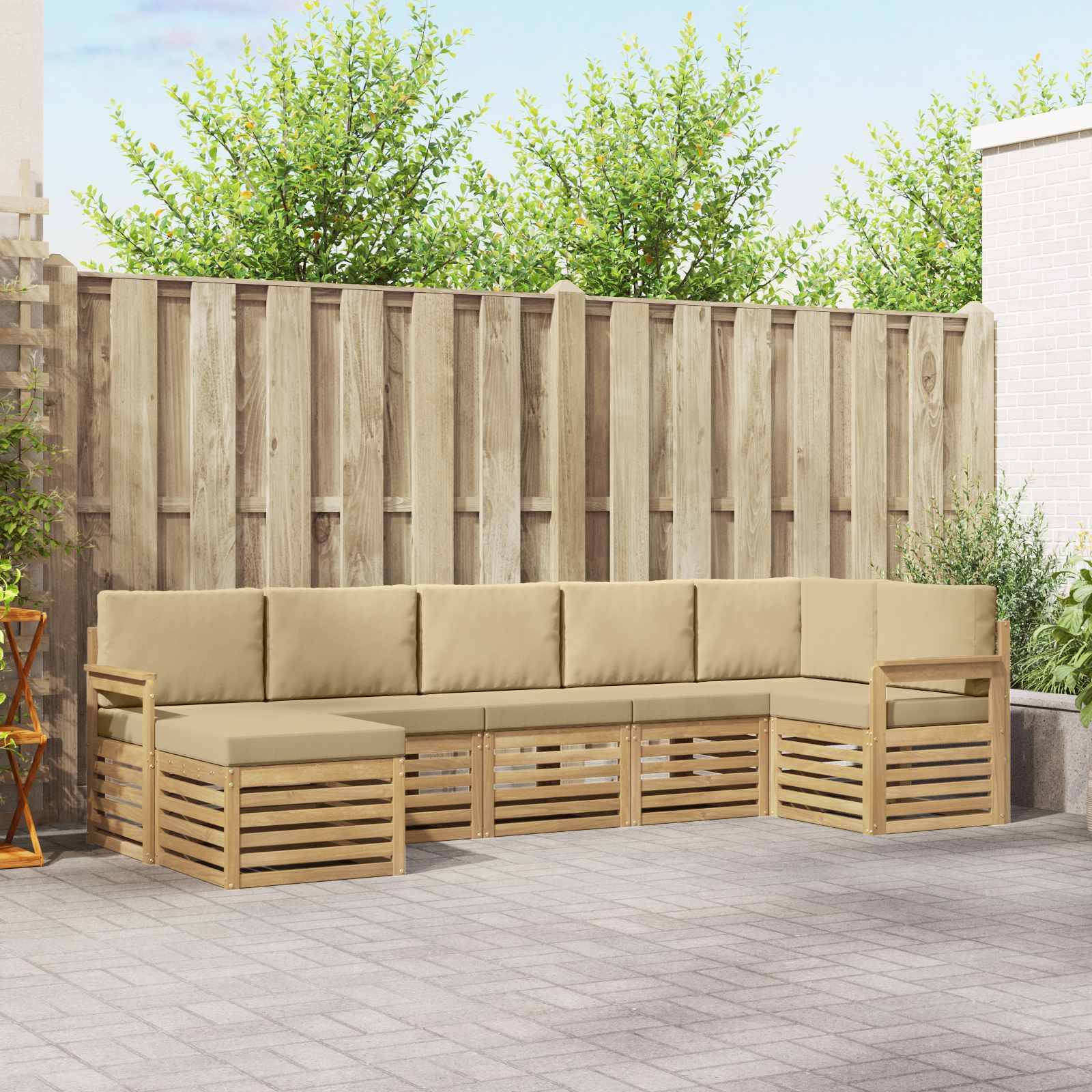 vidaXL Outdoor-Sofagarnitur 6 pcs Weiß und Beige 306 x 128,5 x 73 cm