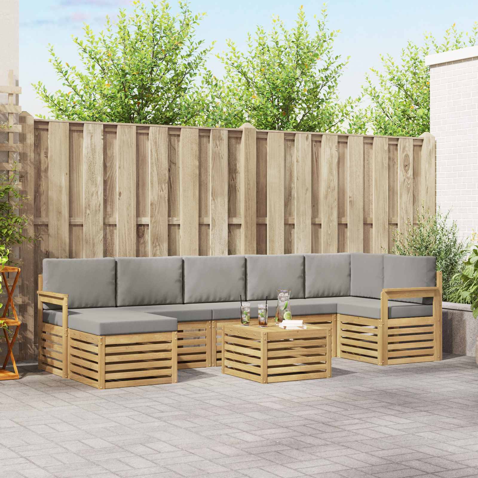 vidaXL Outdoor-Sofagarnitur 7 pcs Weiß und Hellgrau 59 x 59 x 37 cm