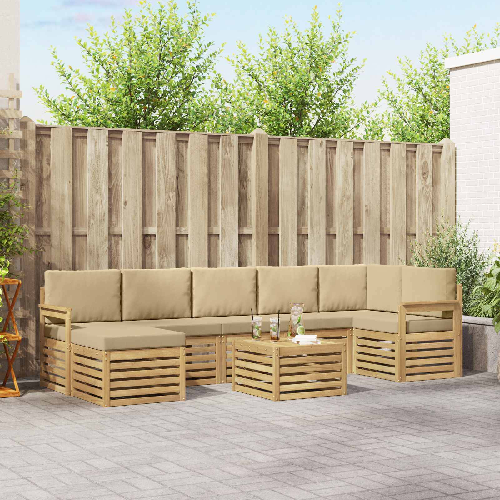 vidaXL Outdoor-Sofagarnitur 7 pcs Weiß und Beige 59 x 59 x 37 cm