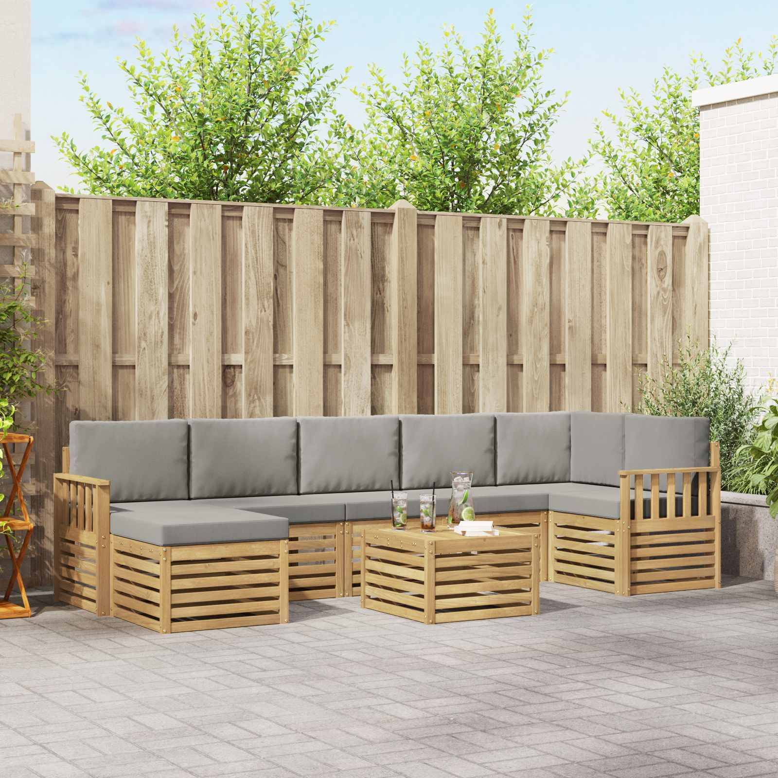 vidaXL Outdoor-Sofagarnitur 7 pcs Weiß und Hellgrau 59 x 59 x 37 cm