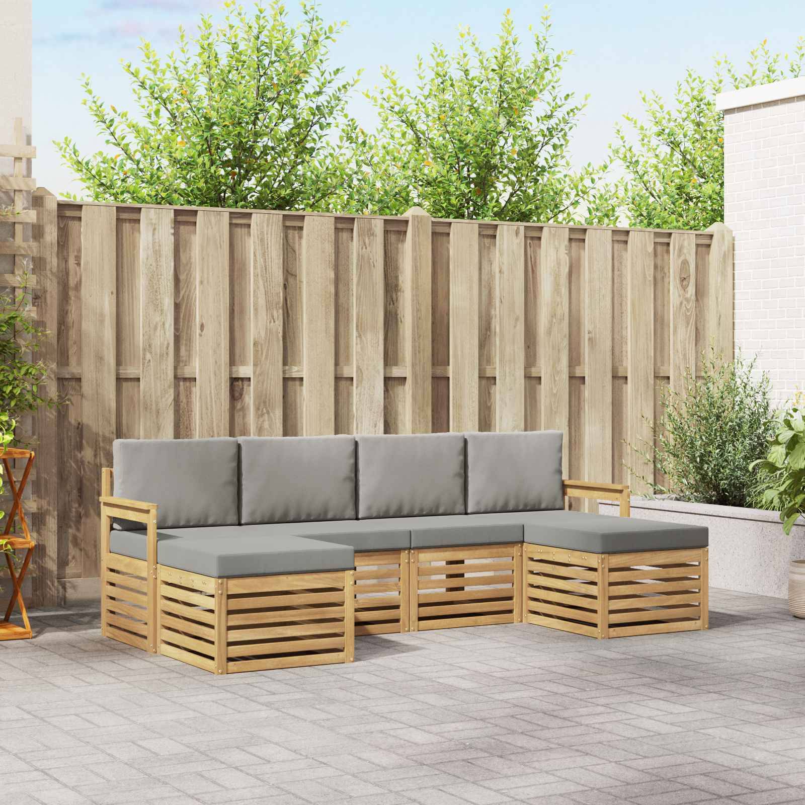 vidaXL Outdoor-Sofagarnitur 5 pcs Weiß und Hellgrau