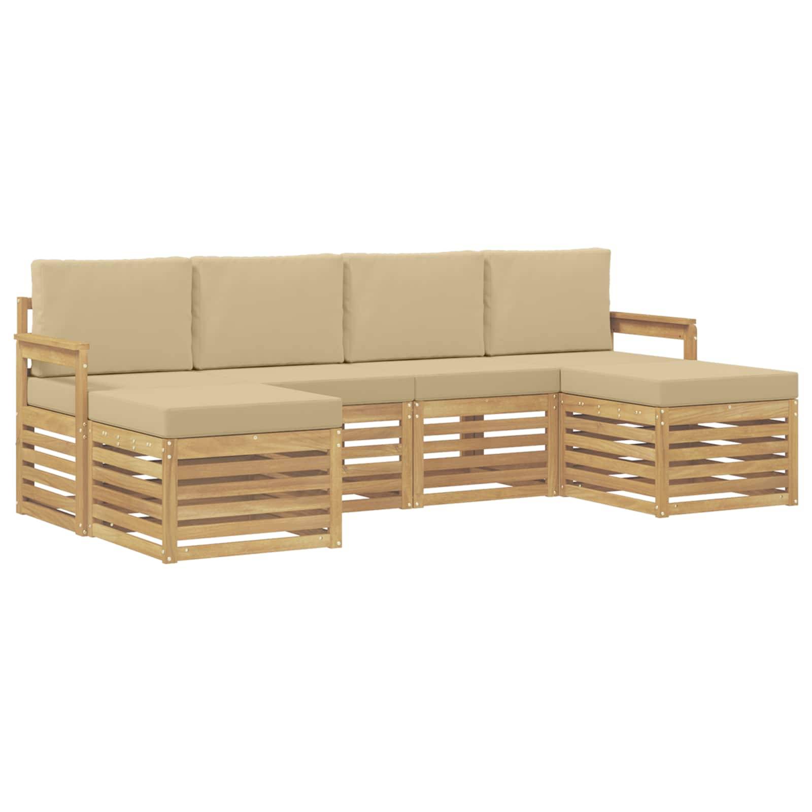 vidaXL Outdoor-Sofagarnitur 5 pcs Weiß und Beige 249 x 122,5 x 73 cm