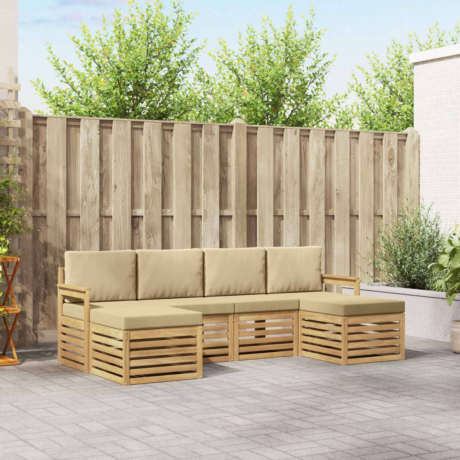 vidaXL Outdoor-Sofagarnitur 5 pcs Weiß und Beige 249 x 122,5 x 73 cm