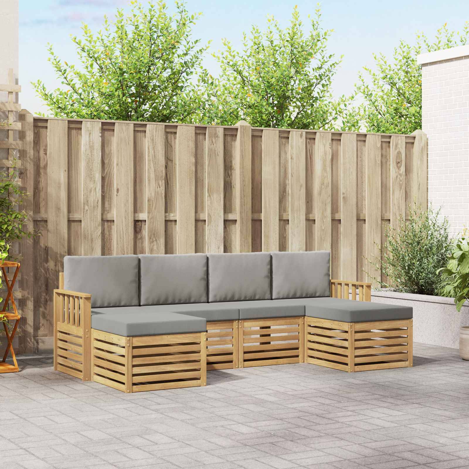 vidaXL Outdoor-Sofagarnitur 5 pcs Weiß und Hellgrau