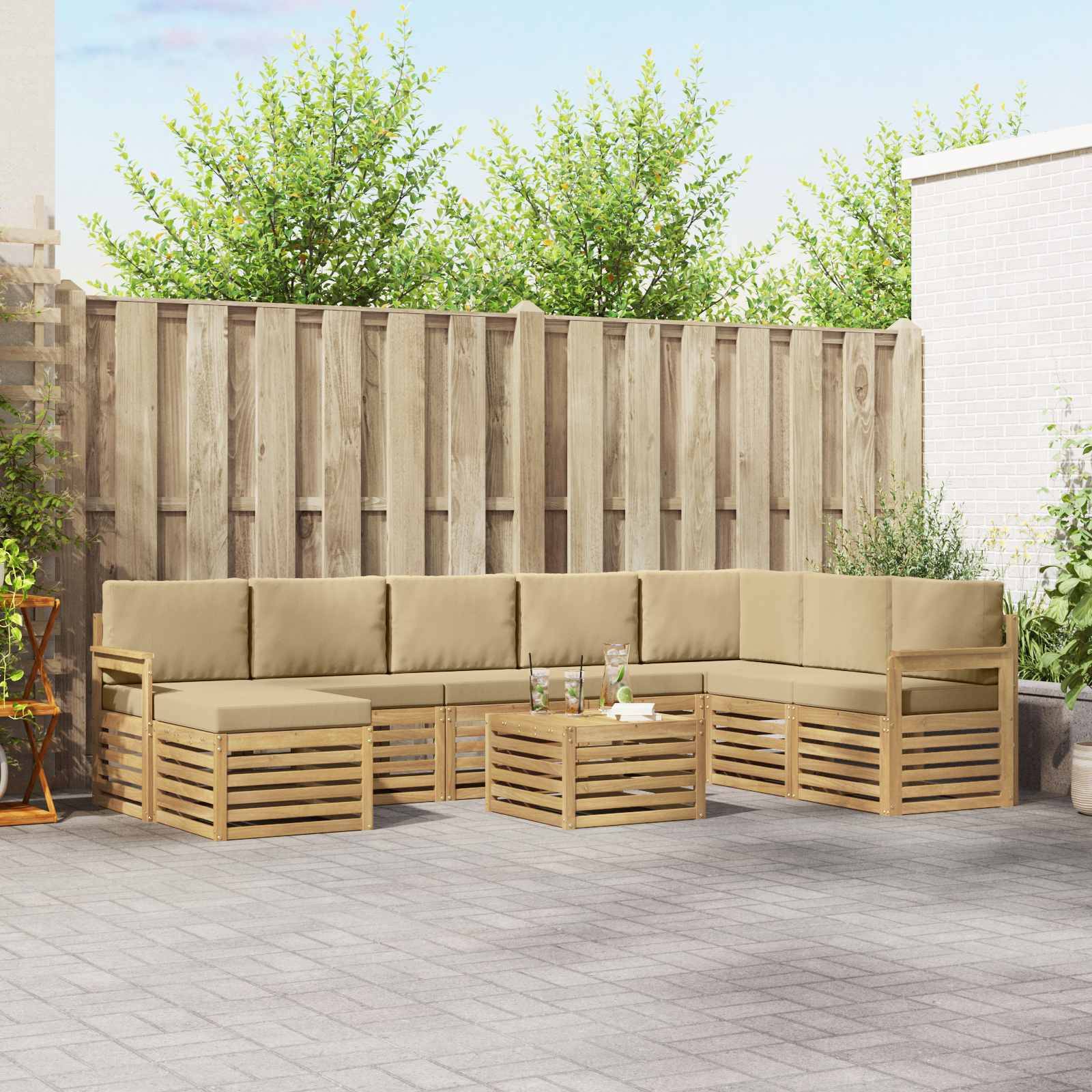 vidaXL Outdoor-Sofagarnitur 7 pcs Weiß und Beige 59 x 59 x 37 cm