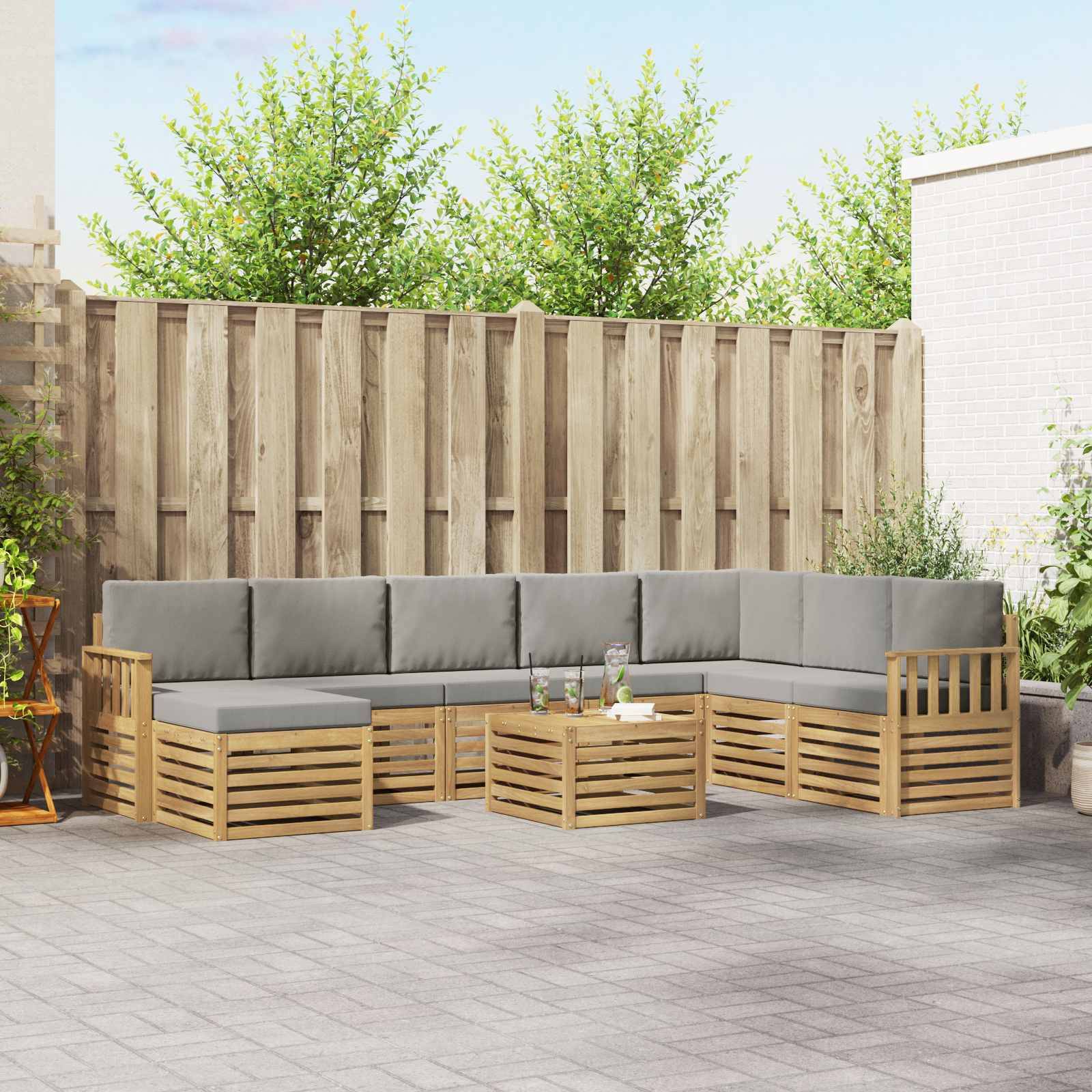 vidaXL Outdoor-Sofagarnitur 7 pcs Weiß und Hellgrau 59 x 59 x 37 cm